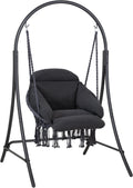 ANOW Hanging Swing Chair with Stand Included, Heavy Duty Hammock Chair with Stand and Removable Padded Cushion, Max 400 Lbs, Dark Grey