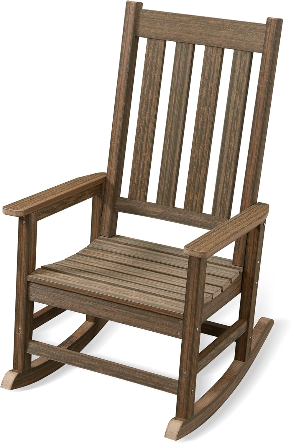 Rocking Chair Outdoor, HDPE Oversized Patio Rocking Chairs, Weather Resistant, 350lbs Heavy Duty Porch Rocker with High Back for Backyard, Fire Pit, Garden and Indoor (Brown)