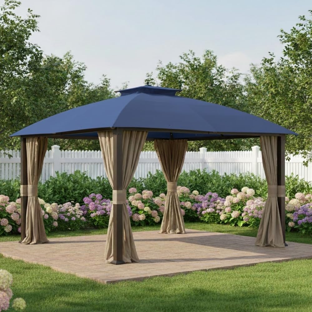 Garden Winds Reinforced RipLock 350 Replacement Canopy Top Cover Compatible with Broyhill Eagle Brooke Ashford 10' x 12' Gazebo Models A101007600, A101007603, A101007604 – True Navy