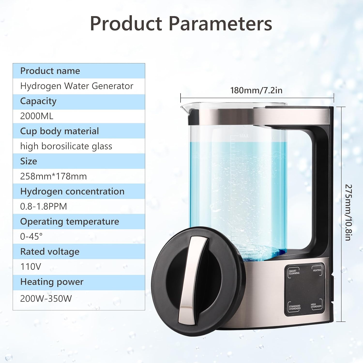 Hydrogen Water Machine Generator | 1800 PPB High Concentration, Portable Hydrogen Water Maker with SPE and PEM Technology for Home, Gym & Travel, Alkaline pH Balance Technology