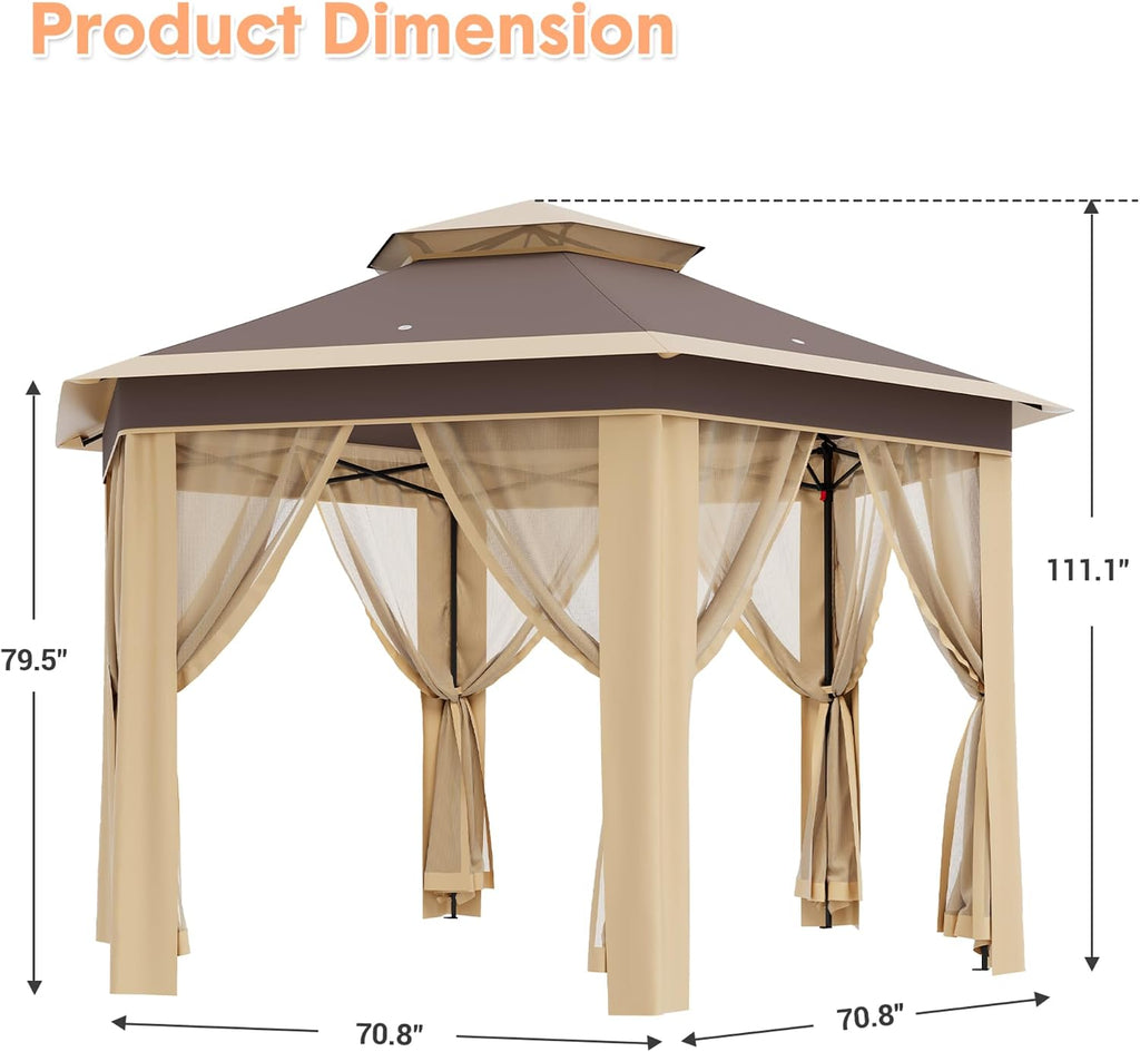 13x13FT Pop Up Gazebo Screen Tent,Hexagonal Instant Gazebo Tent with Mosquito Netting Outdoor Canopy,6 Sided Sun Shelter with Mesh Netting,Pavilion Tents for Lawn, Garden, Backyard & Patio Furniture