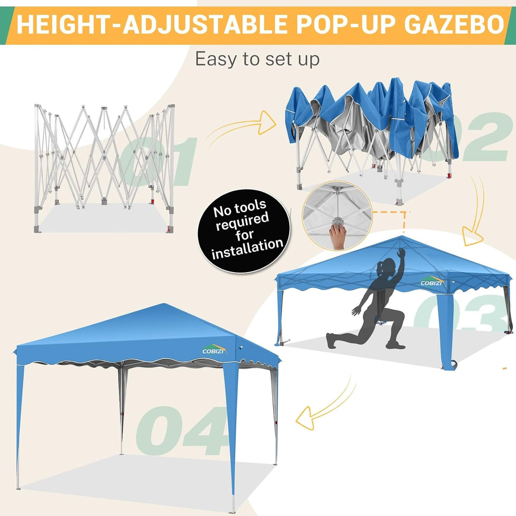 COBIZI 10x20 Heavy Duty Pop up Canopy Tent with 6 sidewalls Easy Up Commercial Outdoor Wedding Party Tents for Parties All Season Wind & Waterproof Gazebo Roller Bag, Sky Blue(Frame Thickened)