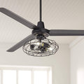 Casa Vieja 60' Turbina Modern Industrial 3 Blade Indoor Outdoor Ceiling Fan with LED 3-Light Remote Control Matte Black Cage Damp Rated for Patio Exterior House Porch Gazebo Garage Barn