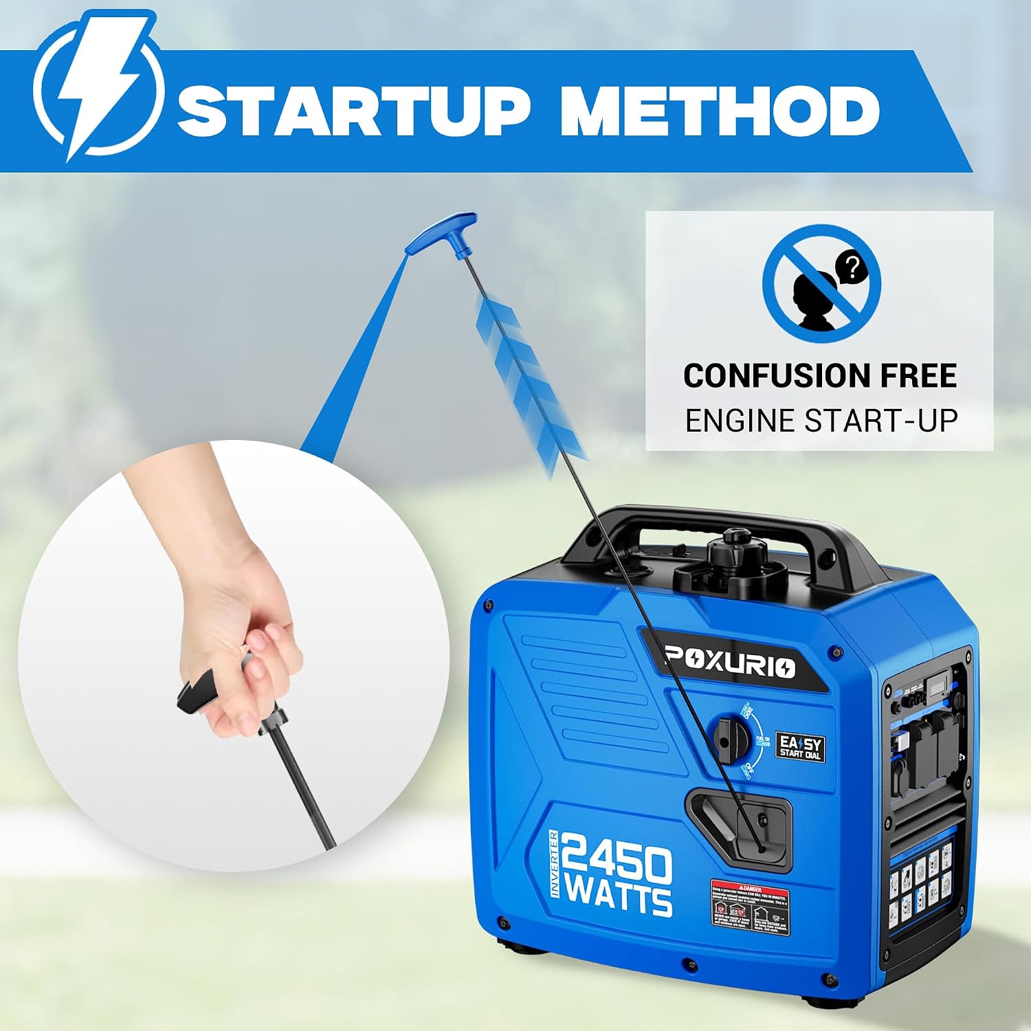 2450-Watt Portable Inverter Generator for Home Use, Super Quiet Small 120V Gas Generator for Camping, 1.6 Gallon Gas Tank for 8.3 Hours Use, EPA Compliant