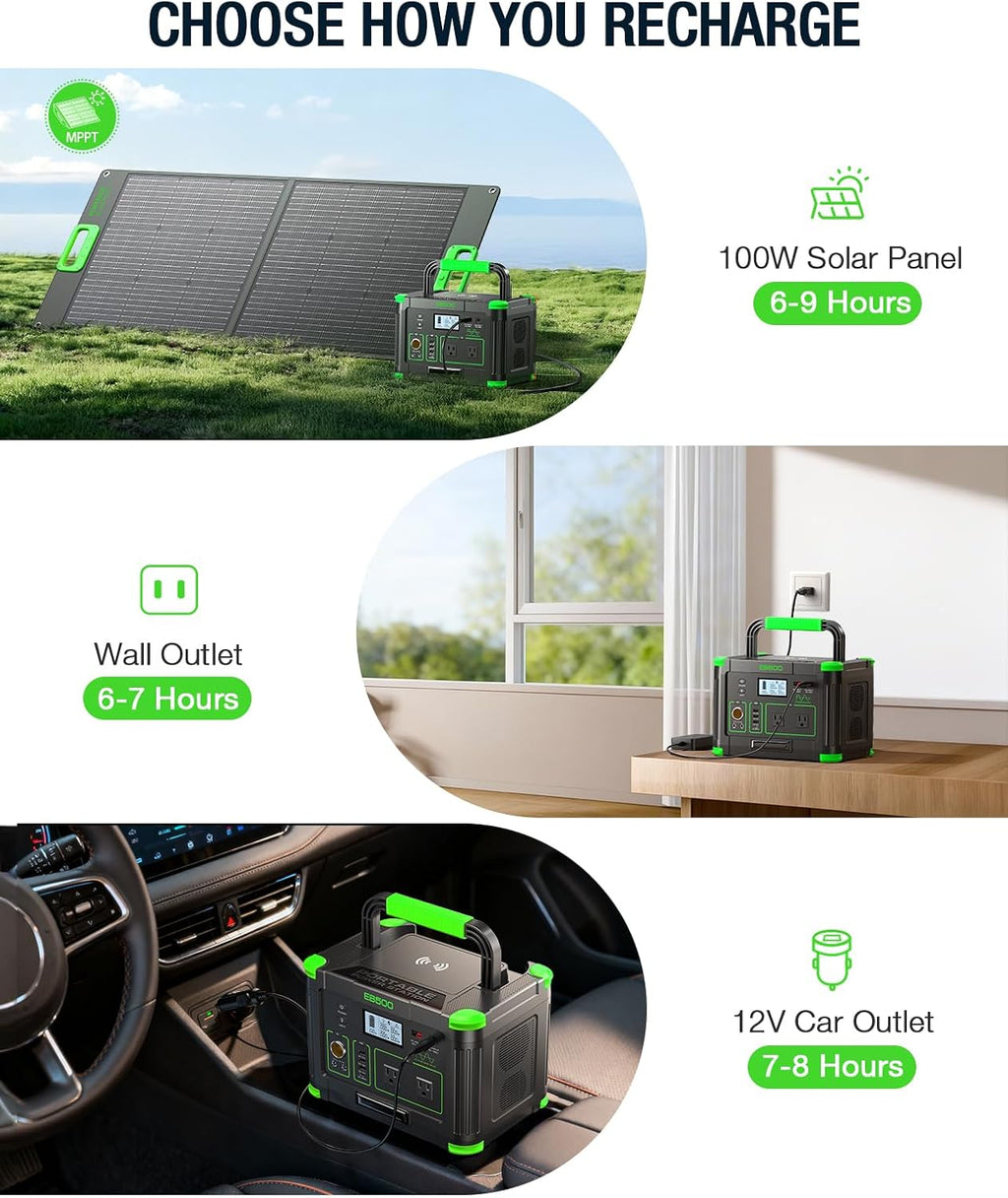 Portable Power Station 500W, 519Wh/140400mAh Solar Generator Backup Lithium Battery Pack Power Supply with 2 AC Outlets, PD 60W USB-C Power bank for Outdoor RV Camping Home Outage Emergency