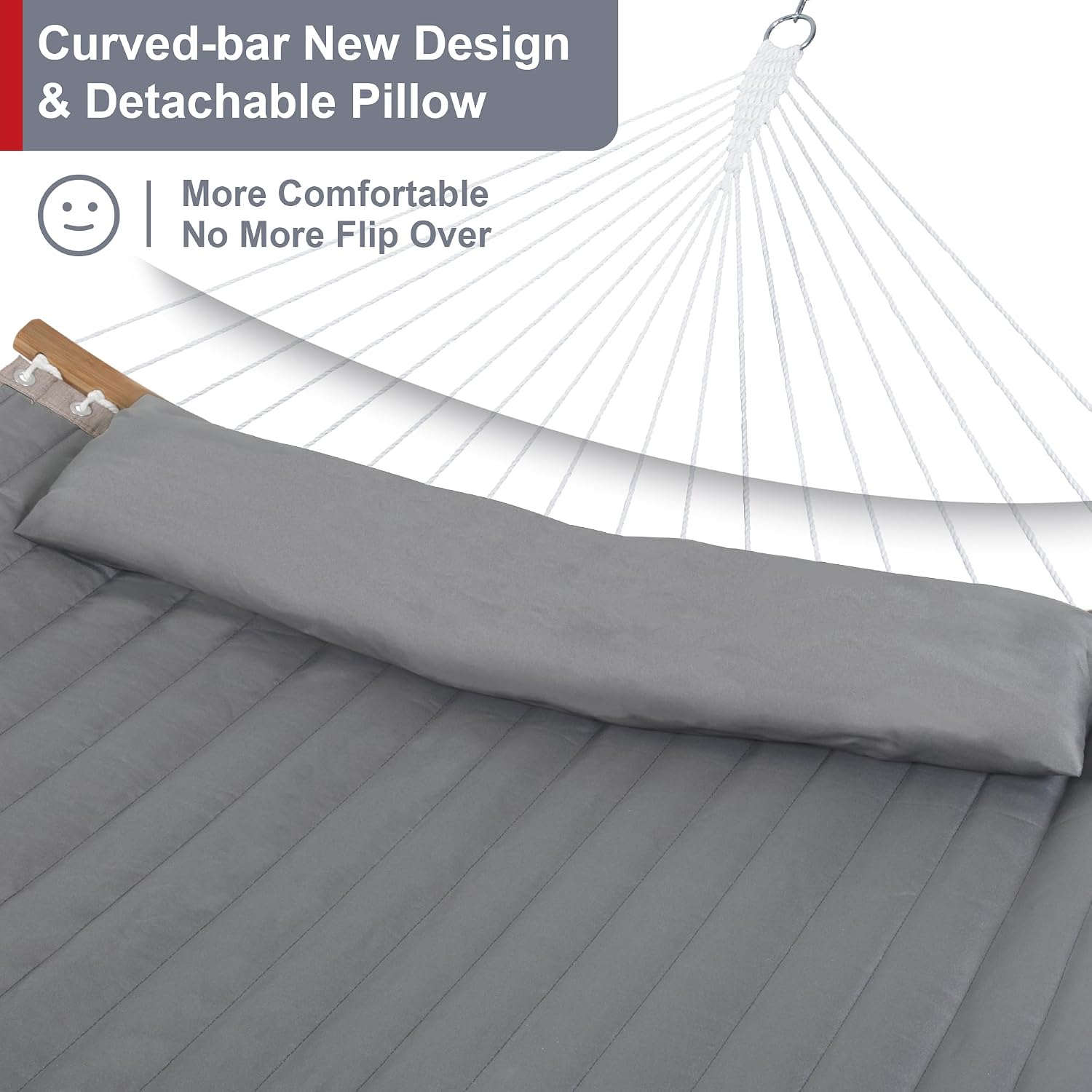 Outdoor Hammock with Stand Included, Heavy Duty Hammock with Curved Spreader Bar, Pillow and Portable Bag, 450 Lbs Capacity, Grey