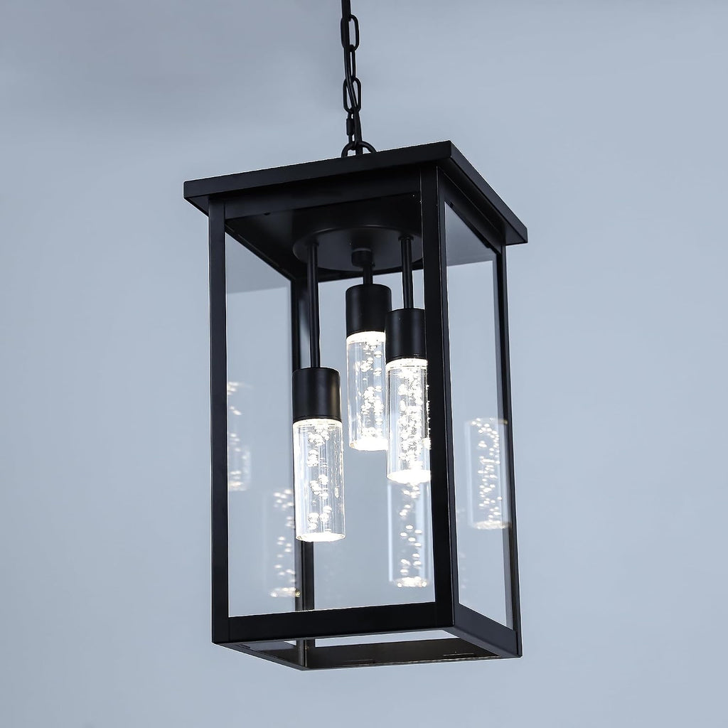 TODOLUZ 5CCT LED Large Outdoor Pendant Light Fixtures, LED Integrated Bulbs Included 3-Light Black Outdoor Hanging Lantern Light, Exterior Pendant Ceiling Lighting for Porch Yard Gazebo