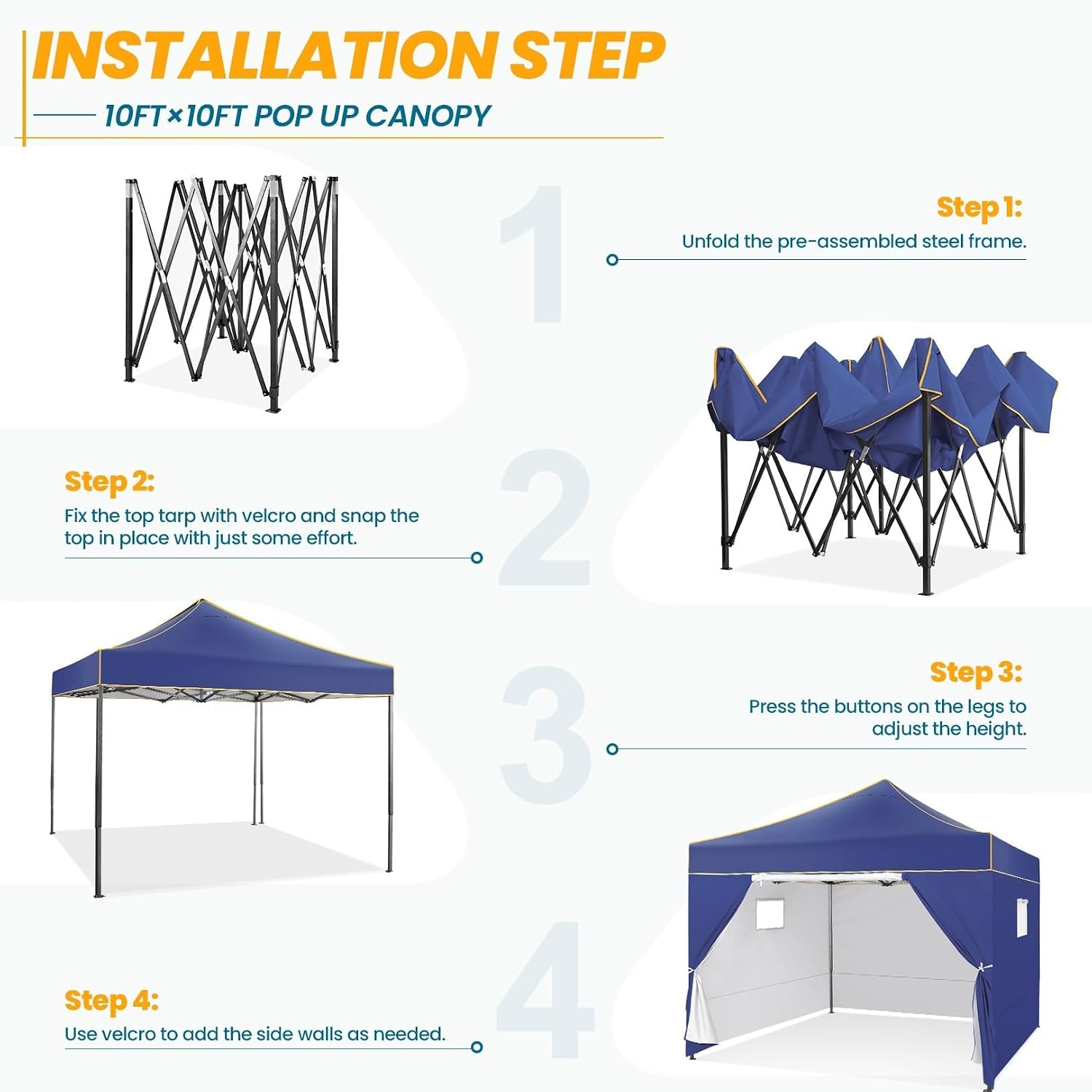 COBIZI 10x10 Heavy Duty Pop Up Canopy Tent for Event Commercial Instant Canopy with 4 Sidewalls, Portable Vendor Outdoor Tent for Parties，Backyard, Camping, Waterproof UPF50+, Dark Blue
