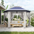 13'x13' Pop Up Gazebo with Mosquito Netting, Canopy Tent with Portable Carry Bag, Outdoor Gazebo for Backyard & Patio Furniture, Double-Layer Outdoor Pergola for Lawn, Garden, Blue