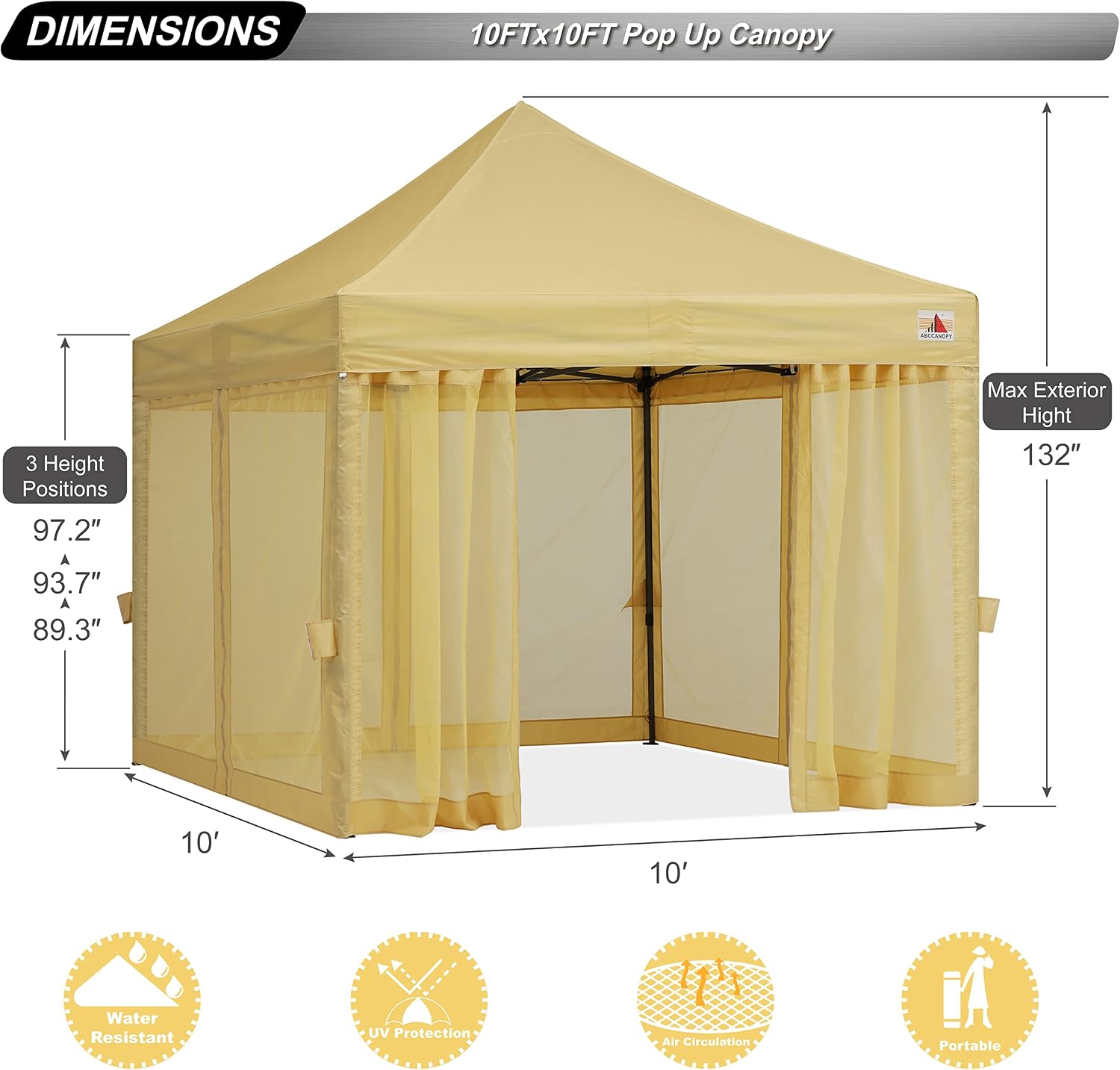 ABCCANOPY 10x10 Easy Pop Up Gazebo Canopy Tent Instant Outdoor Screen House with Netting Walls, Beige