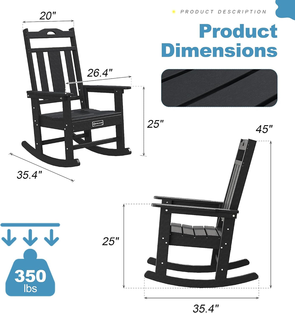 nalone Outdoor Rocking Chairs Set of 2, HDPE All Weather Resistant Rocking Chair for Porch, Oversized Patio Rocker Chair for Adult, Outdoor Rockers for Garden Lawn