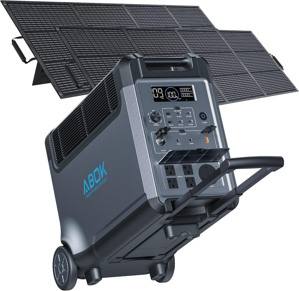 ABOK Ark3600 Portable Power Station, 3840Wh LiFePO4 Solar Generator with 800W (2x400W) Solar Panels, 3600W Output, Expandable to 11520Wh, UPS, App, Fast AC + Solar Charge, for Home, Camping & RVs