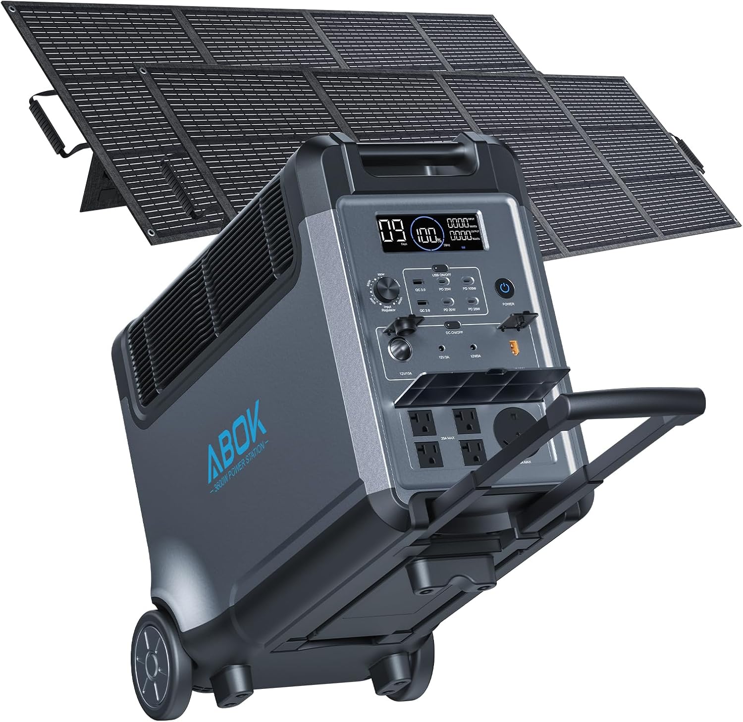 ABOK Ark3600 Portable Power Station, 3840Wh LiFePO4 Solar Generator with 800W (2x400W) Solar Panels, 3600W Output, Expandable to 11520Wh, UPS, App, Fast AC + Solar Charge, for Home, Camping & RVs