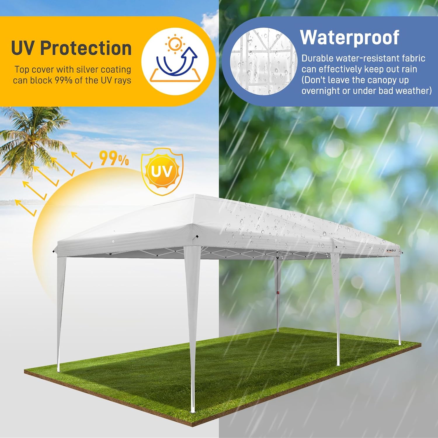 VINGLI 10'x20' Pop Up Canopy Tent Portable Instant Gazebo Party Tent with Carry Bag Outdoor Canopy for Outdoor Events, Party, Wedding (White)