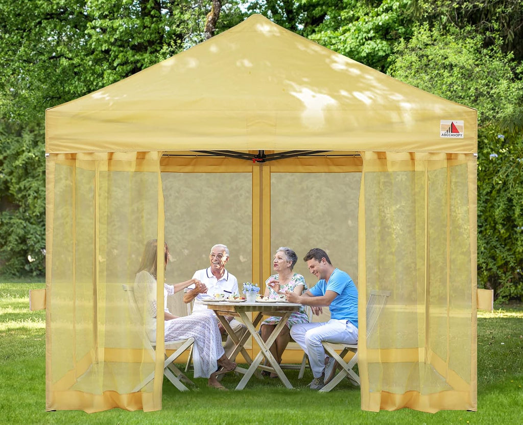 ABCCANOPY 10x10 Easy Pop Up Gazebo Canopy Tent Instant Outdoor Screen House with Netting Walls, Beige