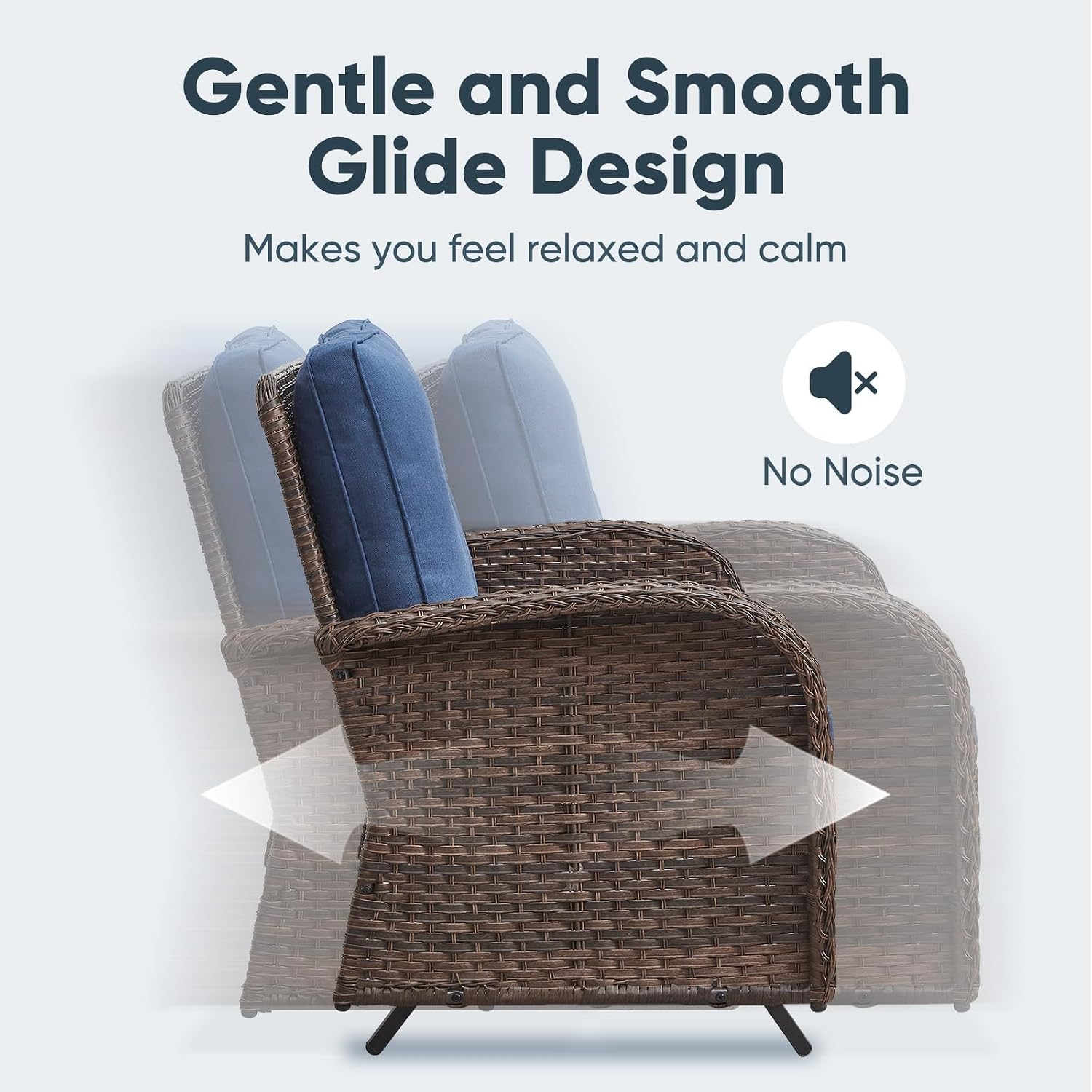 Belord 6 Pieces Outdoor Patio Furniture Set with Wicker Rocking Chairs, Rattan Patio Conversation Set with Glider Loveseat Ottomans and Side Table Brown/Blue