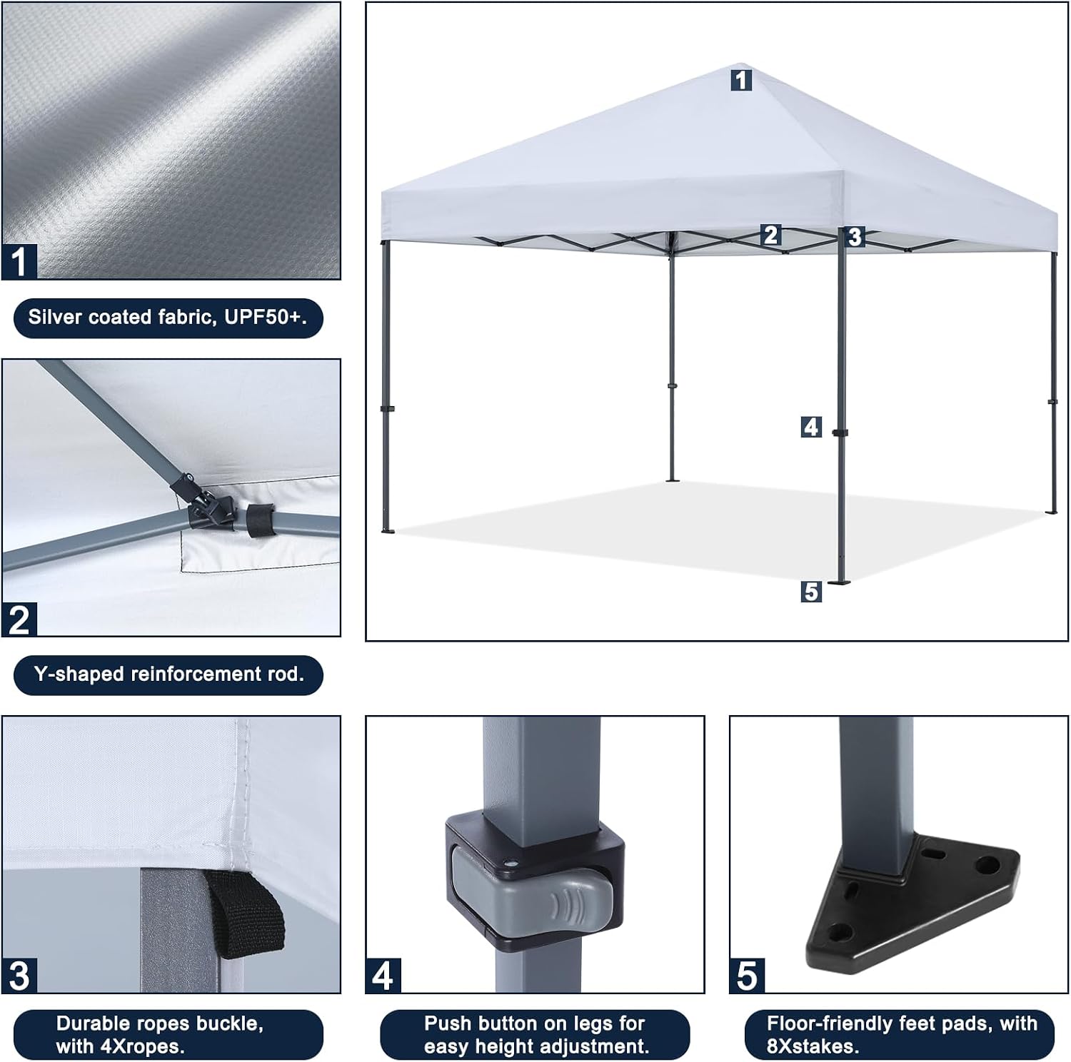 COOSHADE Durable Easy Pop Up Canopy Tent 12x12Ft (Silver White)