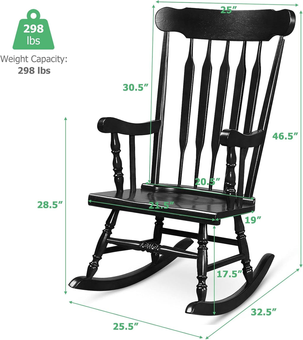 Tangkula Patio Rocking Chair Solid Rubber Wood, Outdoor Porch Rocker Chair with Rubber Wood Frame, Indoor Wooden Rocking Chair, Ideal for Garden, Backyard & Balcony (2, Black)