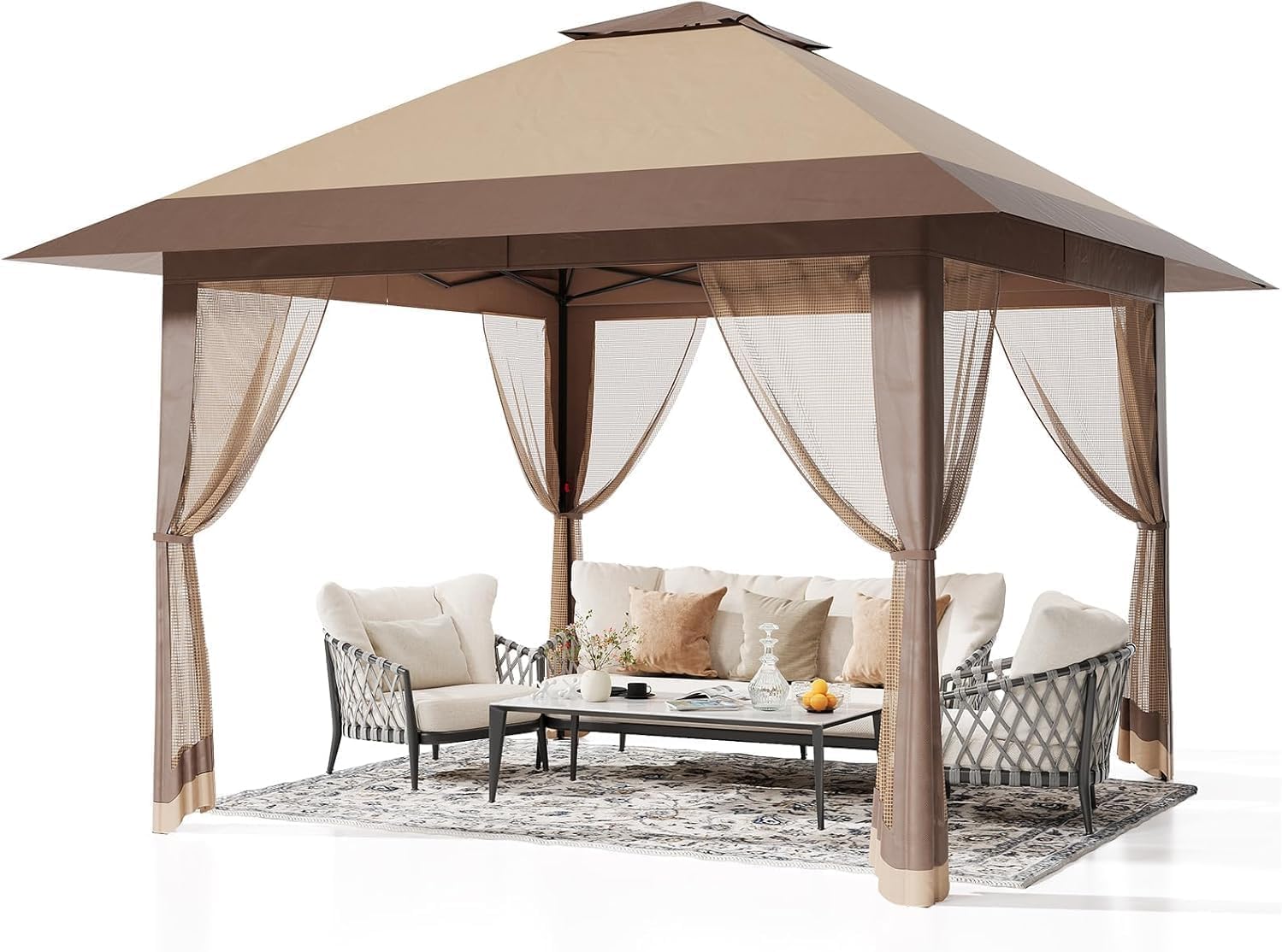 13x13 Pop Up Gazebo, Outdoor Canopy Tent with Mosquito Net, Height Adjustable Canopy Gazebo, Large Shade Tent for Camping, Lawn, Backyard, Garden, Patio
