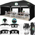 COBIZI 10x20 Pop up Canopy Tent with 4 Sidewalls Outdoor Canopy Tent for Party with Push Center Lock & Air Vent, 2000mm+Waterproof Gazebo Canopy UPF 50+with 4 Sandbags,12 Stakes & 6 Ropes,Black