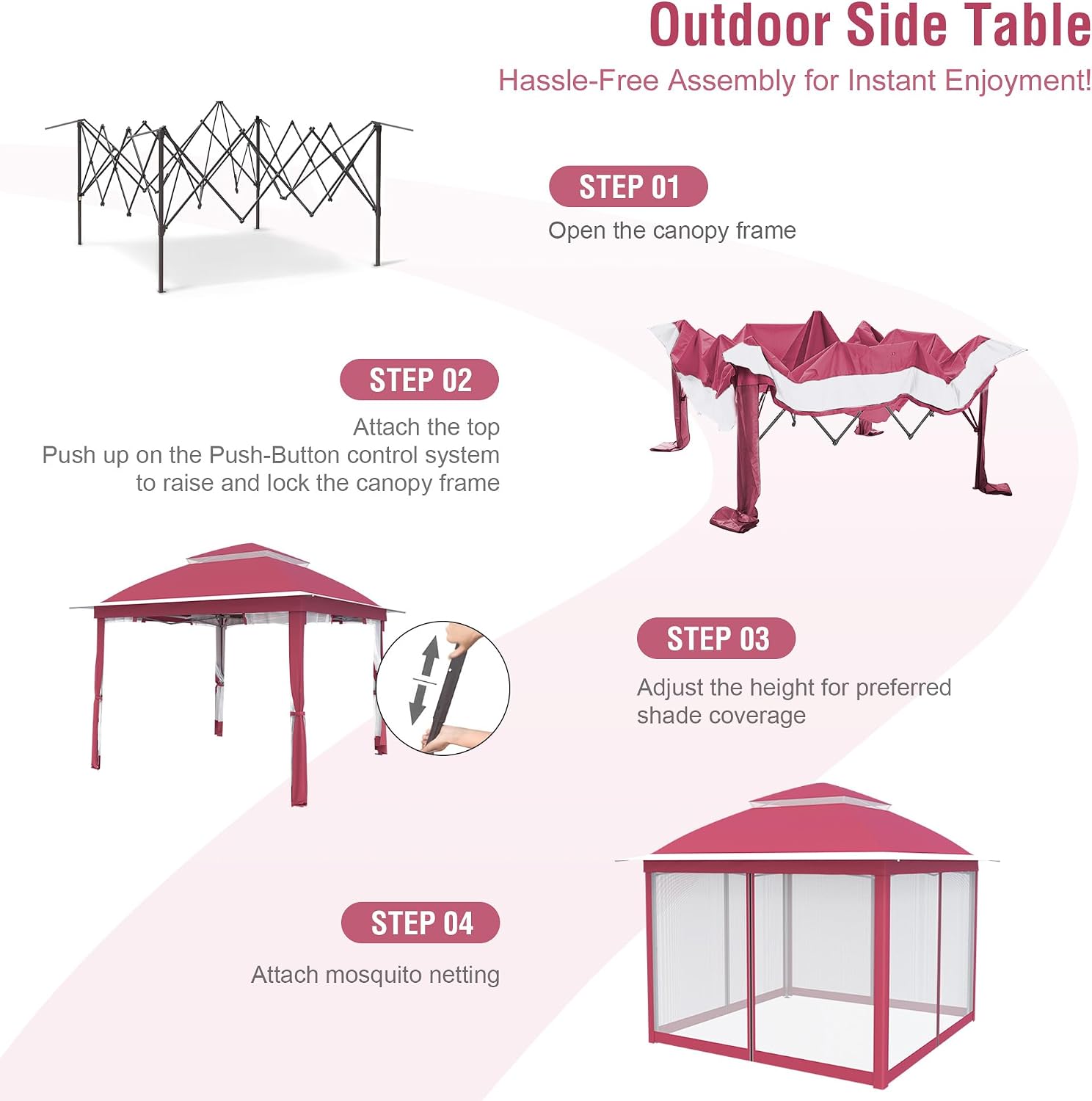 11 x 11 Pop Up Gazebo, Patio Gazebo with Double Roofs, Outdoor Canopy with Mosquito Nettings and Privacy Screens for Lawn, Backyard, Deck, Garden. Pink