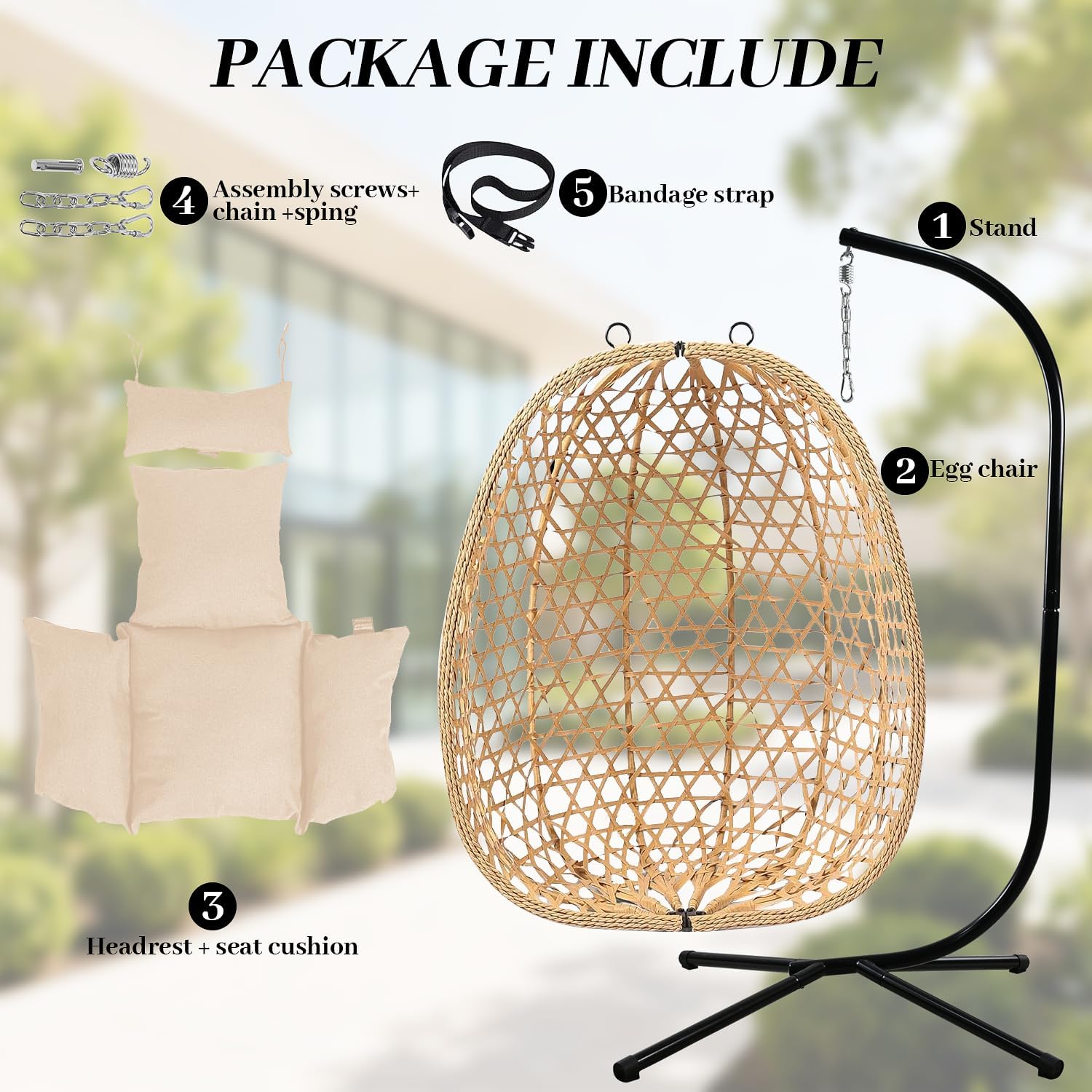 EortheX Hanging Egg Chair with Cushions – Comfortable Rattan Swing Chair with Stand for Patio, Garden, or Balcony – Stylish and Relaxing Outdoor Lounge Chair, 350LBS Capacity Indoor Outdoor (Yellow)