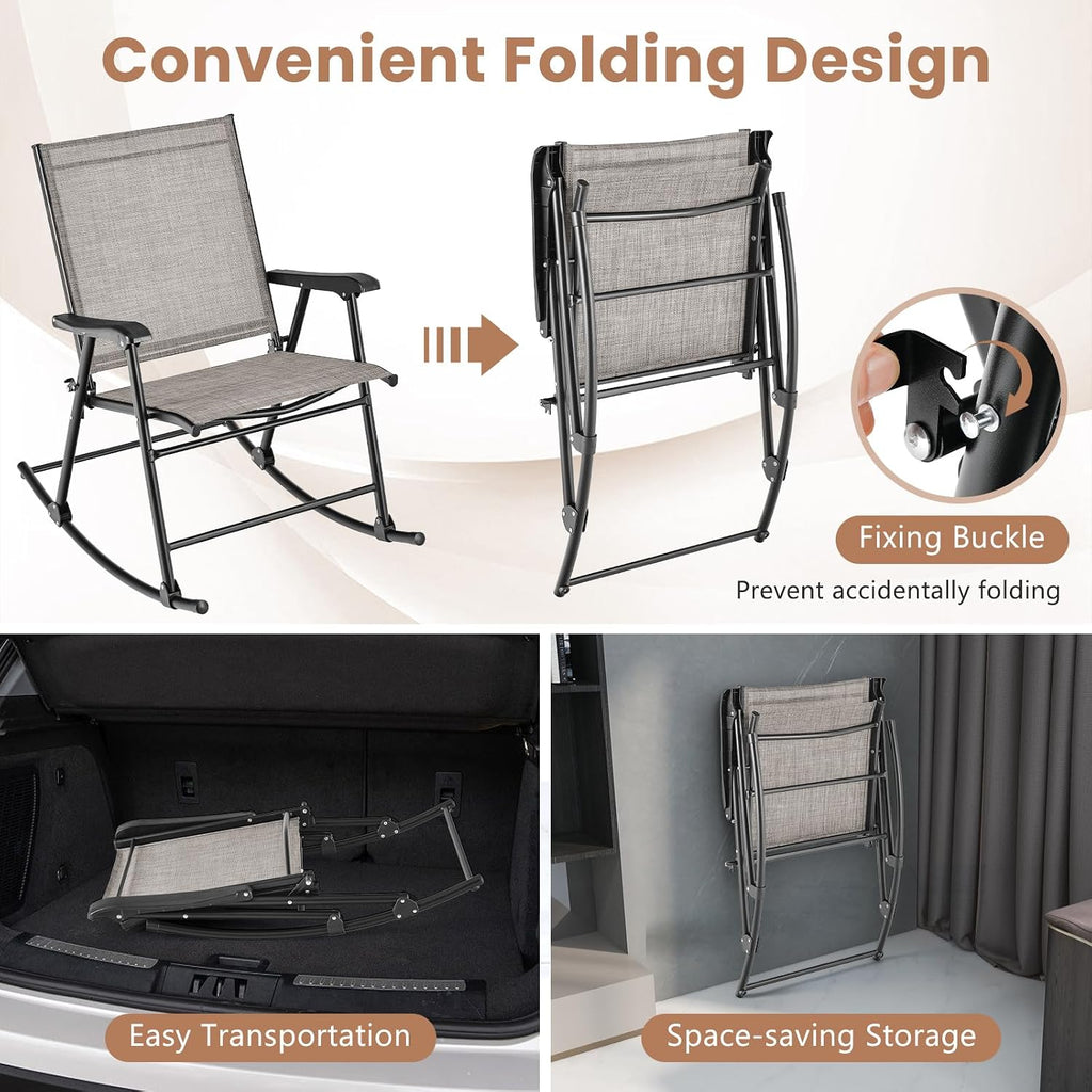 Tangkula Folding Rocking Chair Set of 4, Patio Rockers with Breathable Seat Fabric & Sturdy Metal Frame, Smooth Rocking Motion, Heavy-Duty Outdoor Rocker for Backyard, Front Porch, Poolside