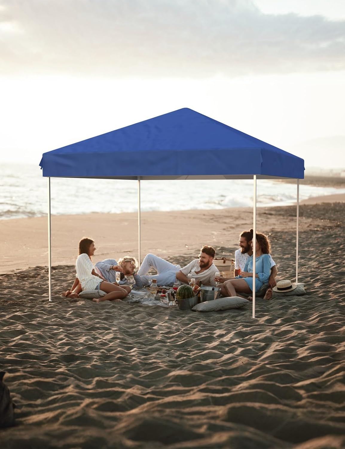 GarveeLife 10 ft x10 ft Pop Up Canopy Tent, Instant Canopies Portable Gazebo with 1 Removable Sidewall, 4 Stakes, 4 Ropes for Outdoor Events, Patio, Party, Camping, Blue