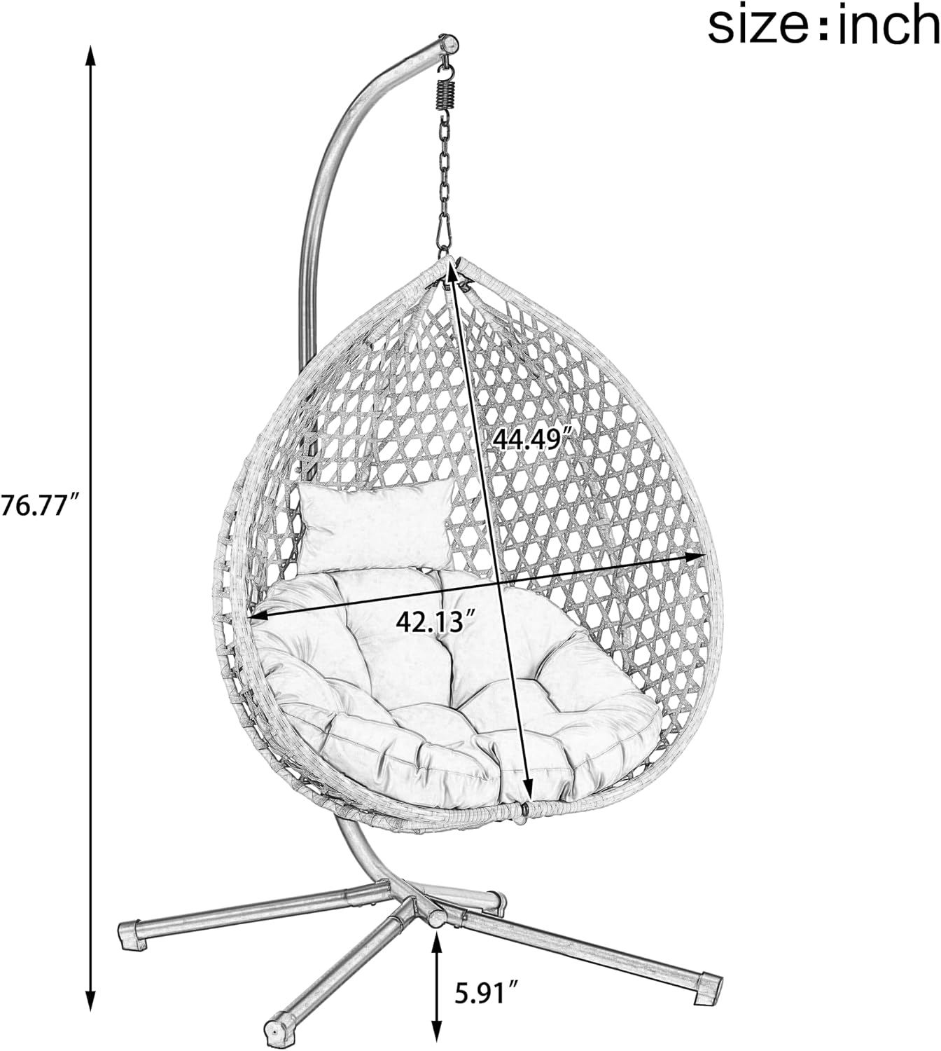 Hanging Egg Chair with Stand, Indoor Outdoor Hammock Swing Chair, 330 lbs Capacity, HDPE Rattan, Iron Frame, Removable Cushion, Foldable Design (Gray+Beige)