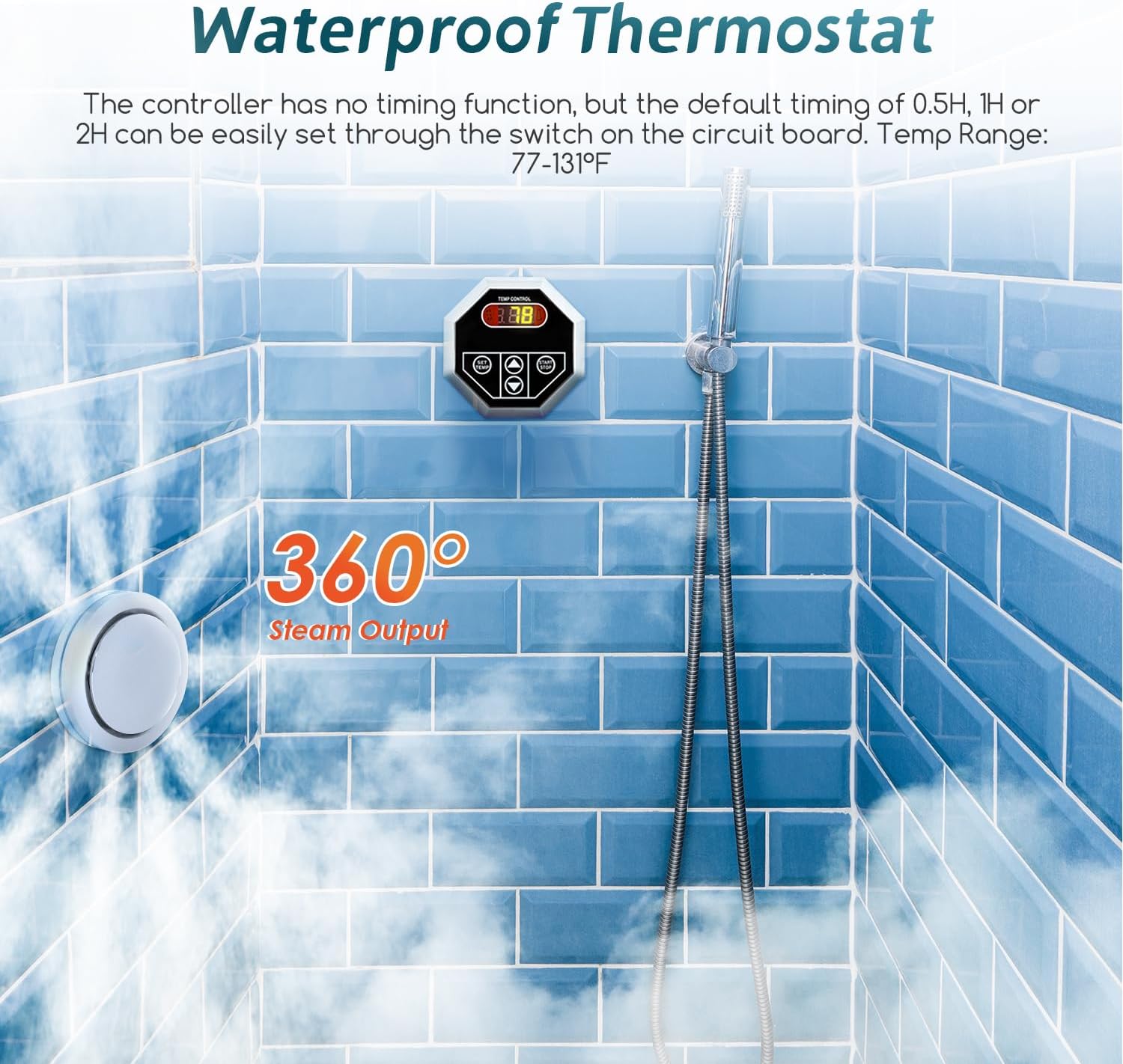 Steam Shower Generator Kit 6KW for Bath Sauna SPA, Self-draining System, Aromatherapy Steam Head, LED Waterproof Controller 77-131℉ For Home Commercial Use