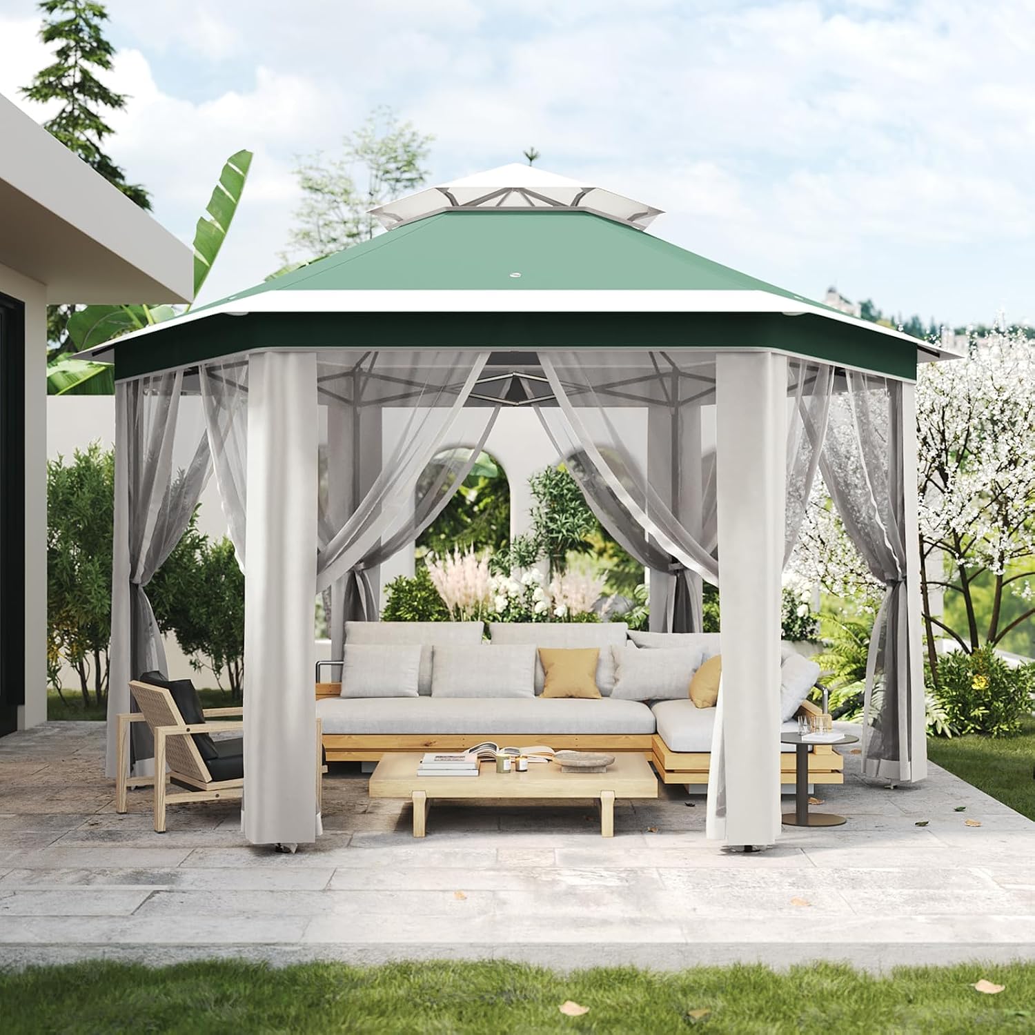 13x13 Ft 6-Sided Pop-Up Gazebo Canopy Tent with Removable Mesh Netting - Waterproof UV Protection Outdoor Instant Shelter for Patio, Backyard, Camping & Beach