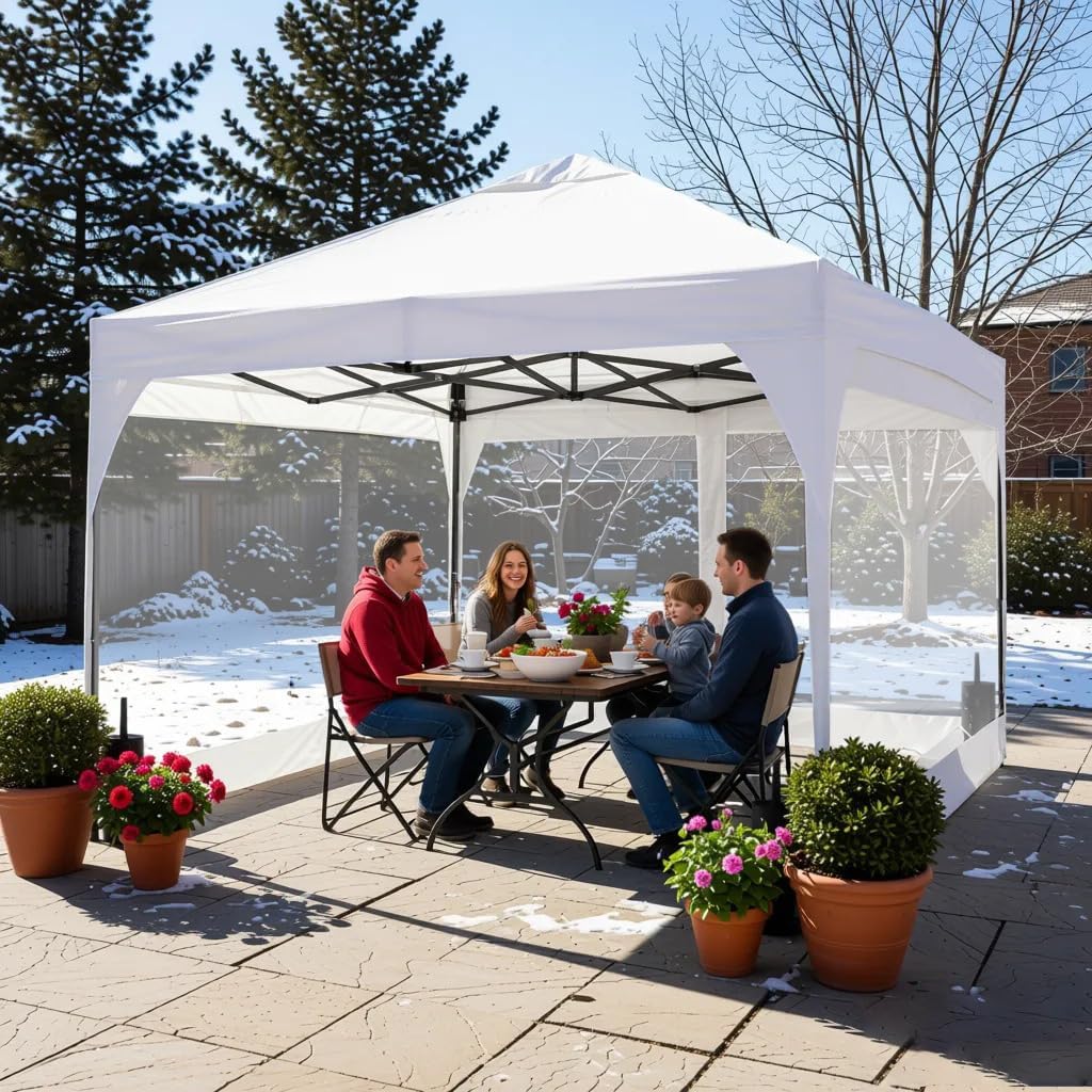 8x8 FT 1-Button Push Pop Up Canopy with 4 Clear PVC Sidewalls, Sandbags, Instant Canopy Tent for Outdoor Events