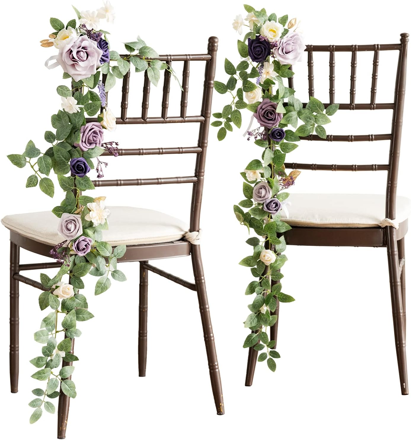Ling's moment 10pcs Wedding Chair Decorations Aisle Floral Swag Artificial Pew Flowers Hanging Garland Lilac Purple Gold for Ceremony Reception Church Rose Floral Faux Arrangement Party Outdoor Decor