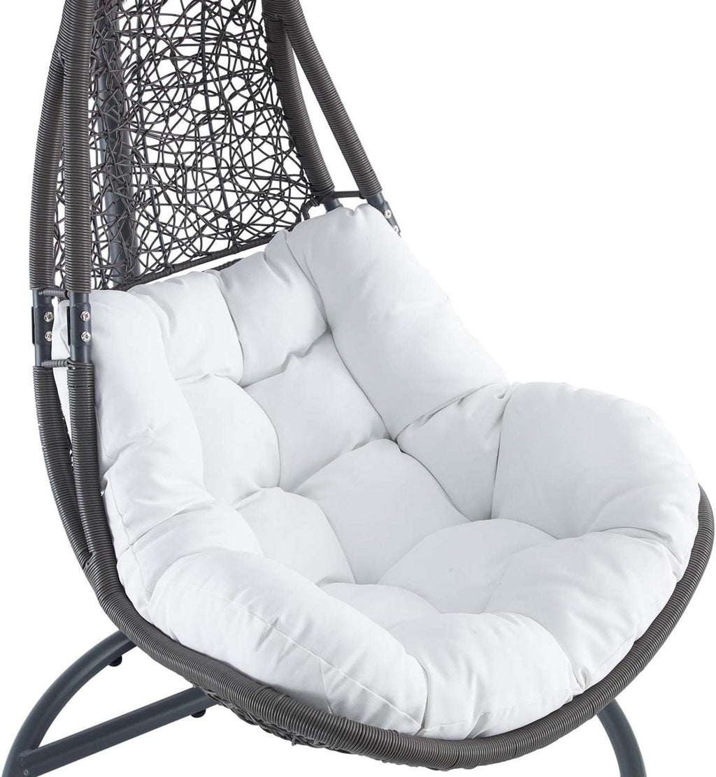 Modway Abate Wicker Rattan Outdoor Patio Porch Lounge Swing Chair Set with Stand in Gray White