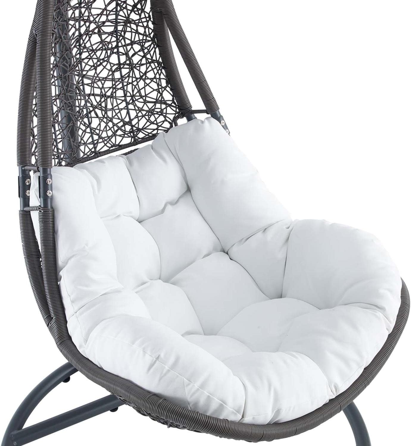 Modway Abate Wicker Rattan Outdoor Patio Porch Lounge Swing Chair Set with Stand in Gray White
