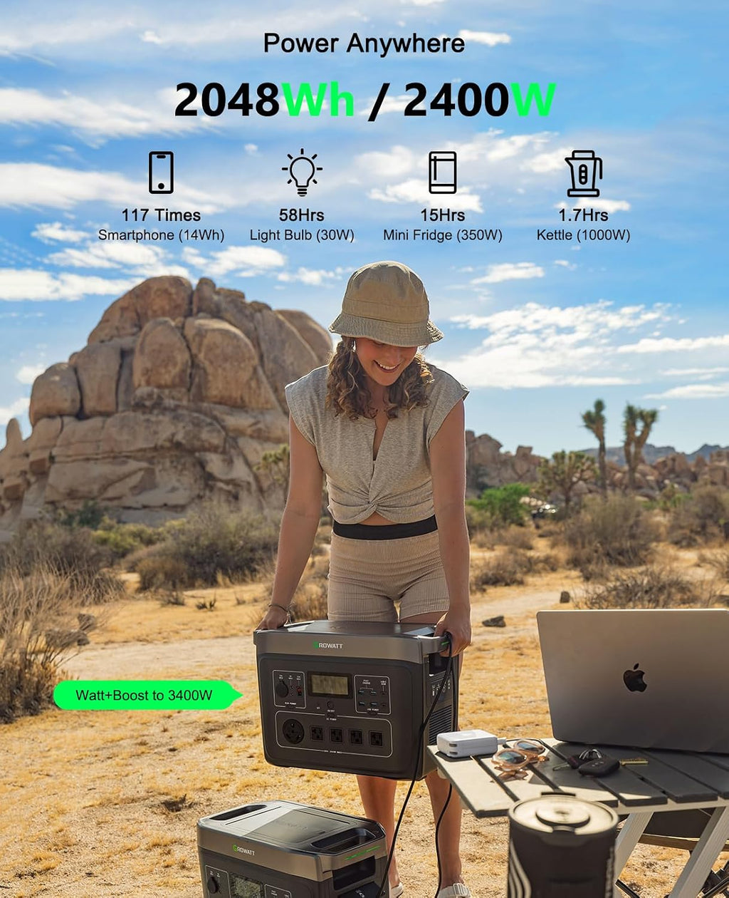 GROWATT INFINITY 2000 Pro Portable Power Station, 2048Wh LiFePO4 Battery, 2400W AC Output Electric Generator, Solar Generator for Home Backup, Camping, RVs, EPS Emergency (Solar Panel Compatible)