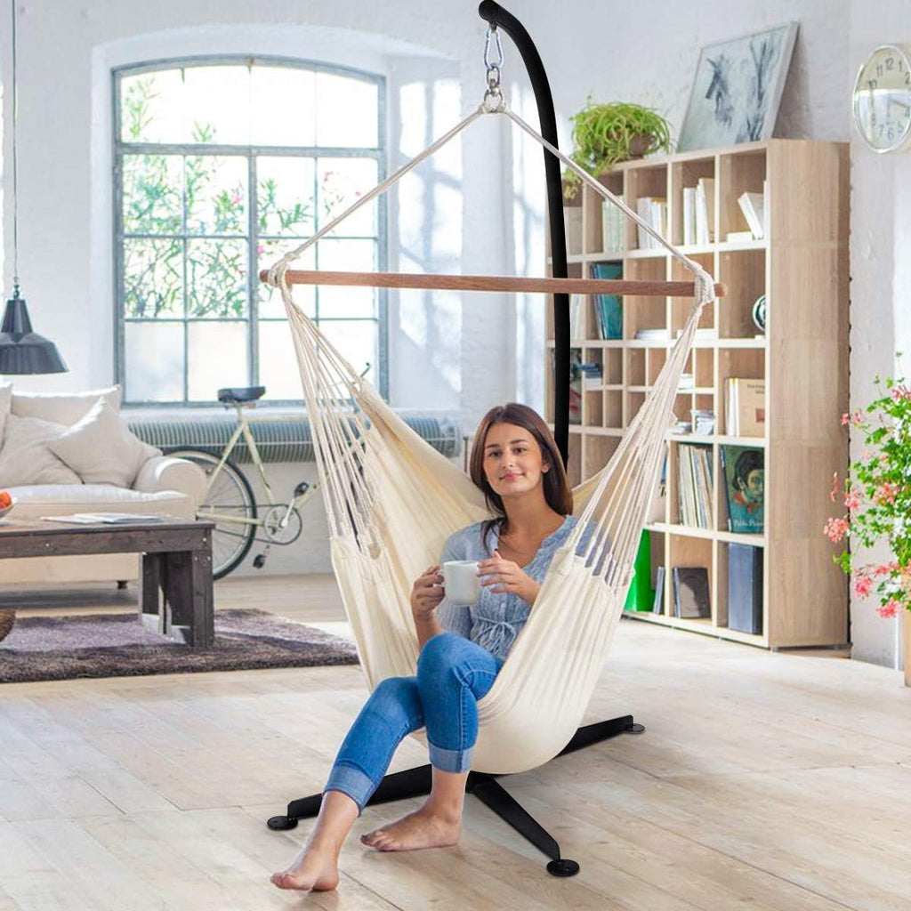 ReunionG Steel Hammock Stand, C-Stand for Hanging Chair, Metal Hanging Chair Stand, Heavy Duty Egg Chair Stand, Porch Swing w/Weather-Resistant Finish, 360-Degree Rotation