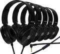 Classroom Headphones-Bulk 25-Pack, with Microphone Student On Ear Comfy Swivel Earphones for Library, School, Airplane, Kids-for Online Learning and Travel, HQ Stereo Sound 3.5mm Jack (Black Set)