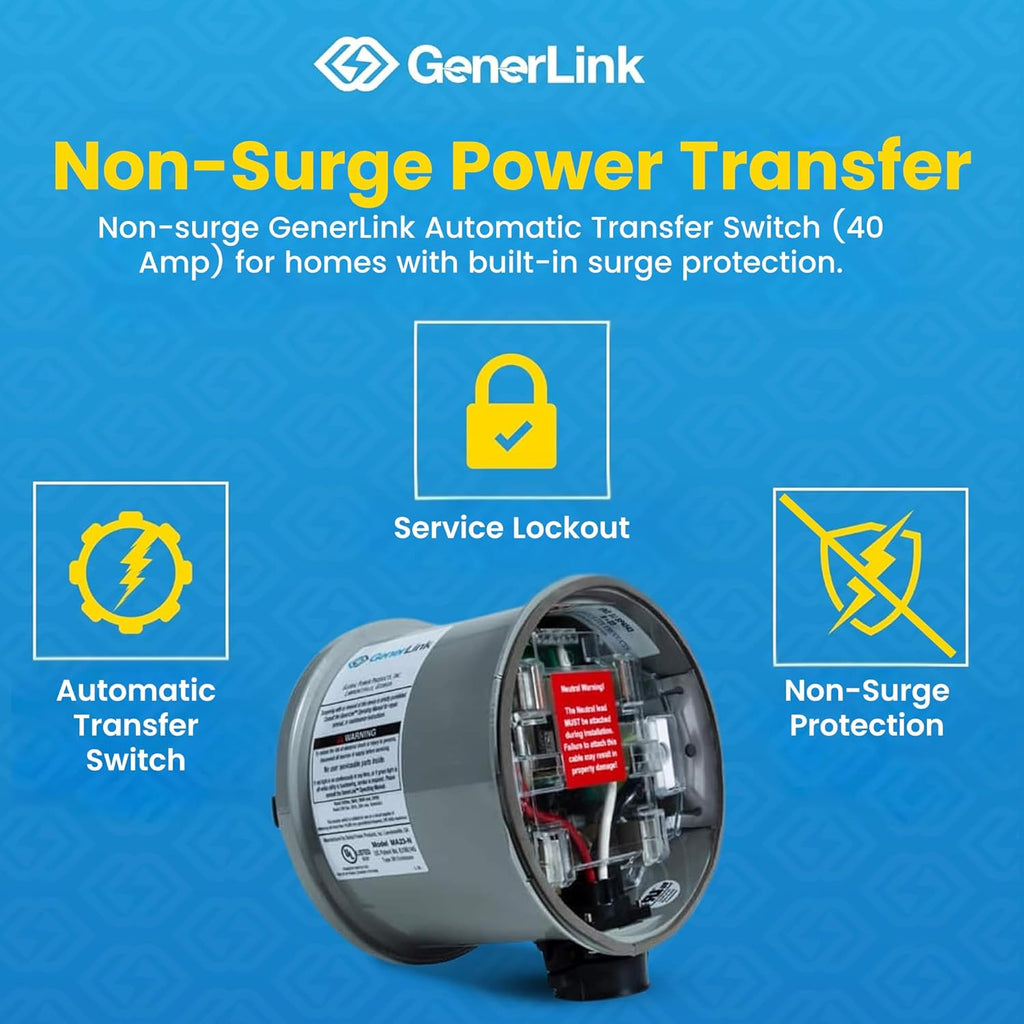 GenerLink Automatic Transfer Switch for Home Generator Non-Surge - Meter Mounted Transfer Switch for Portable Generators - Outdoor & Home Transfer Switch - Fast and Easy Installation - 40AMP