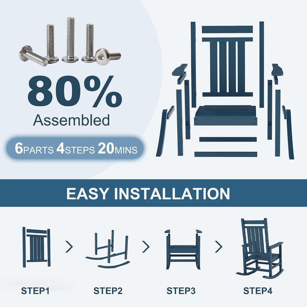 GarveeLife HDPE All Weather Resistant Rocking Chairs, Weather Resistant Poly Plastic Rocker Oversized, High Back Porch Rocker Chair, Patio Rocking Chairs for Outside