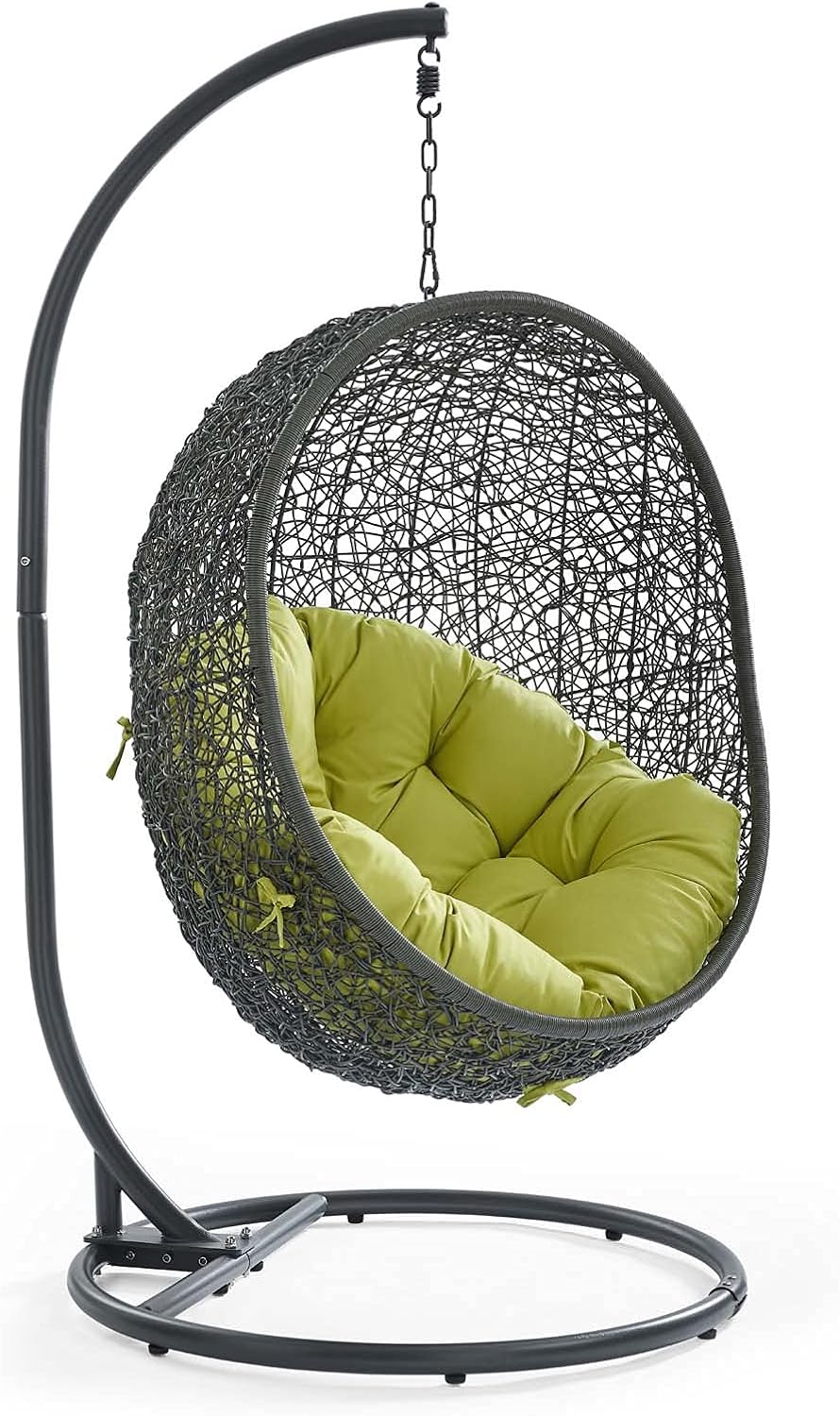 Modway Hide Wicker Rattan Outdoor Patio Porch Lounge Egg Swing Chair Set with Stand in Gray Peridot