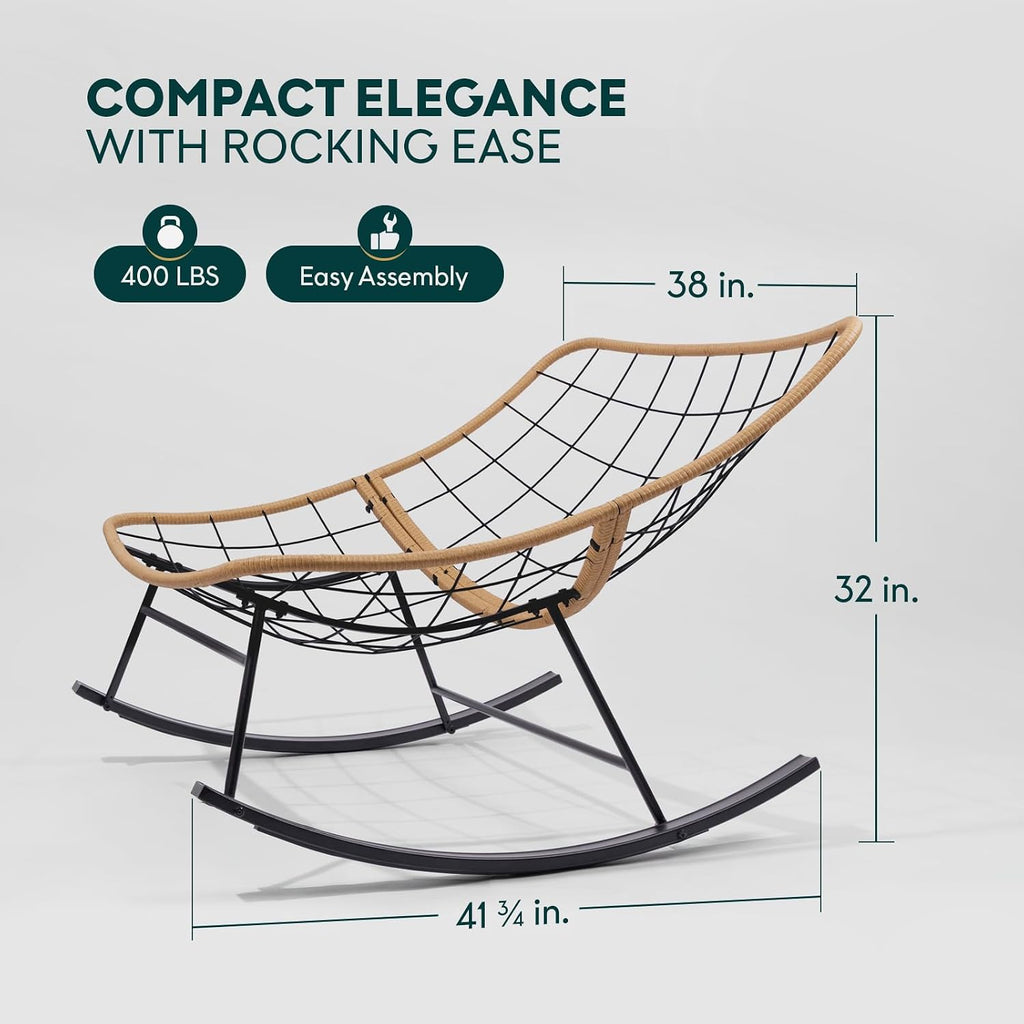 Bme Patio Rocking Chair Outdoor & Indoor, Metal Patio Lounge Rocking Chair with Thick Cushion, Comfy Modern Rocker Chair for Living Room, Porch, Backyard, Beige Cushion - Black Matte Rocker