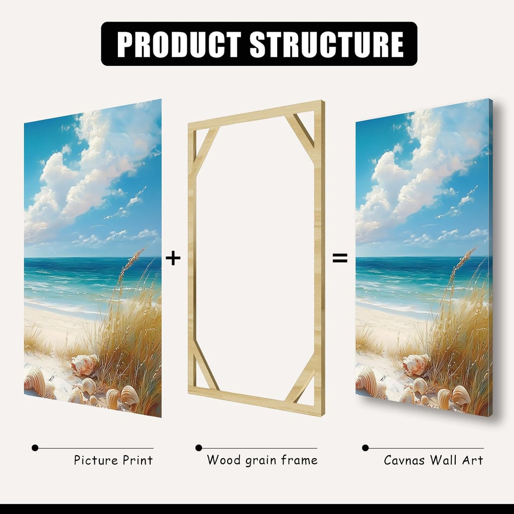 Sutanun 3-Piece Beach Canvas Wall Art – Rocking Chair Porch with Ocean View – Coastal Nautical Wall Décor for Living Room, Bedroom, Office (24' x 36' x 3 pcs)