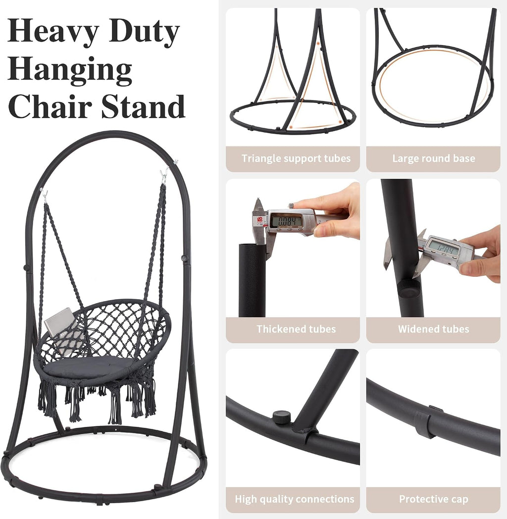 SUNCREAT Indoor Hammock Swing Chair with Stand, Hanging Chair Outdoor with Stand, 330 lbs Capacity, Patent Pending, Grey
