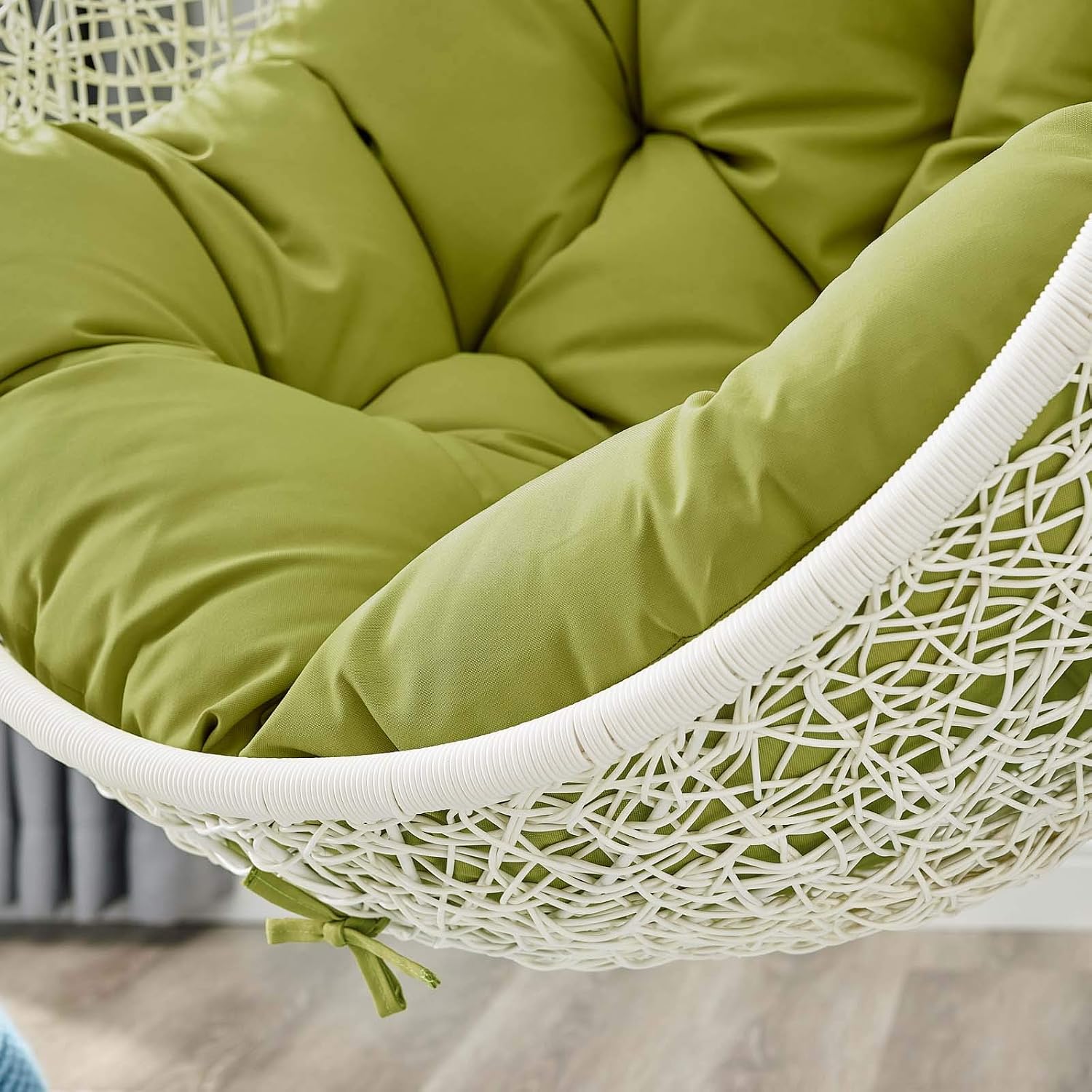 Modway Hide Wicker Rattan Outdoor Patio Porch Lounge Egg Swing Chair Set with Stand in White Peridot