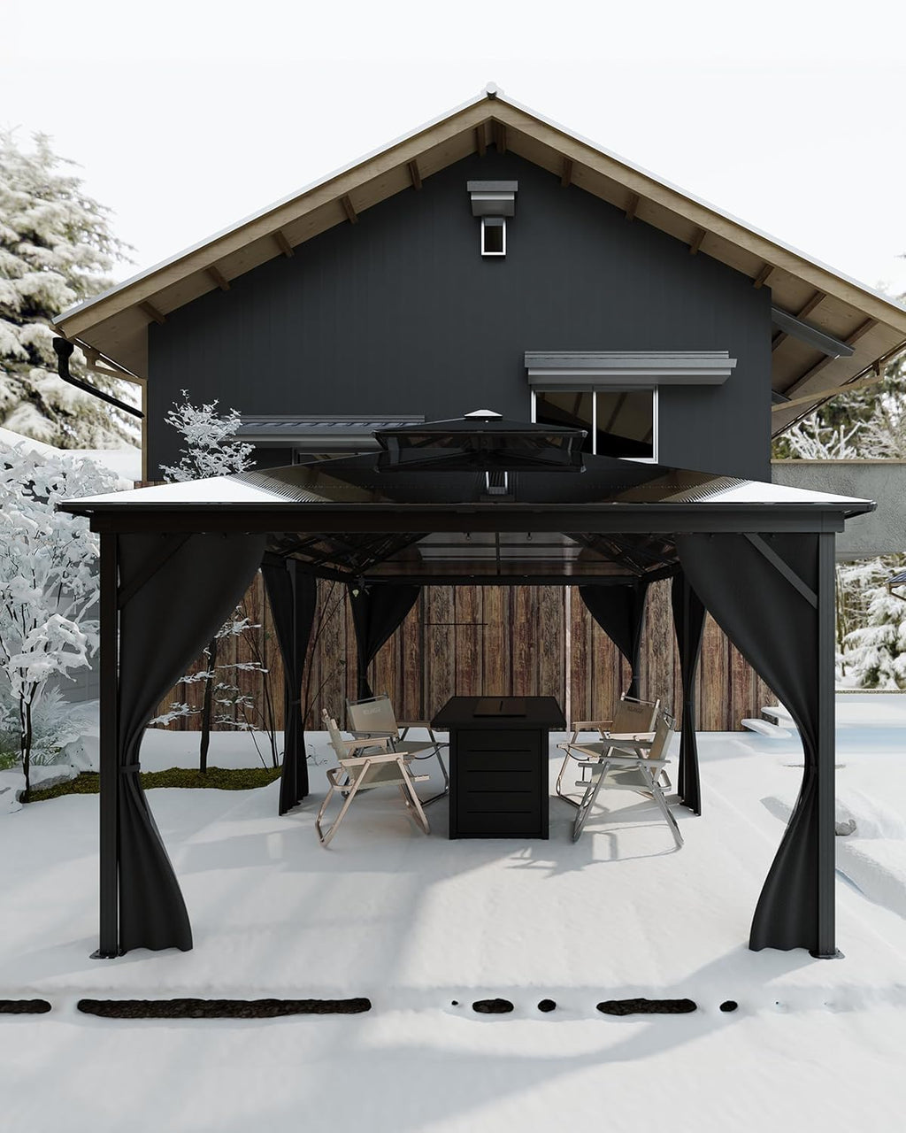 GAOMON Hardtop Gazebo 12'x20', with Double Polycarbonate Roof, Aluminum Alloy Frame, Net, and Curtain, Permanent Building of Backyard Luxury, for Patio, Deck, Backyard, Lawn, and Garden, Gray
