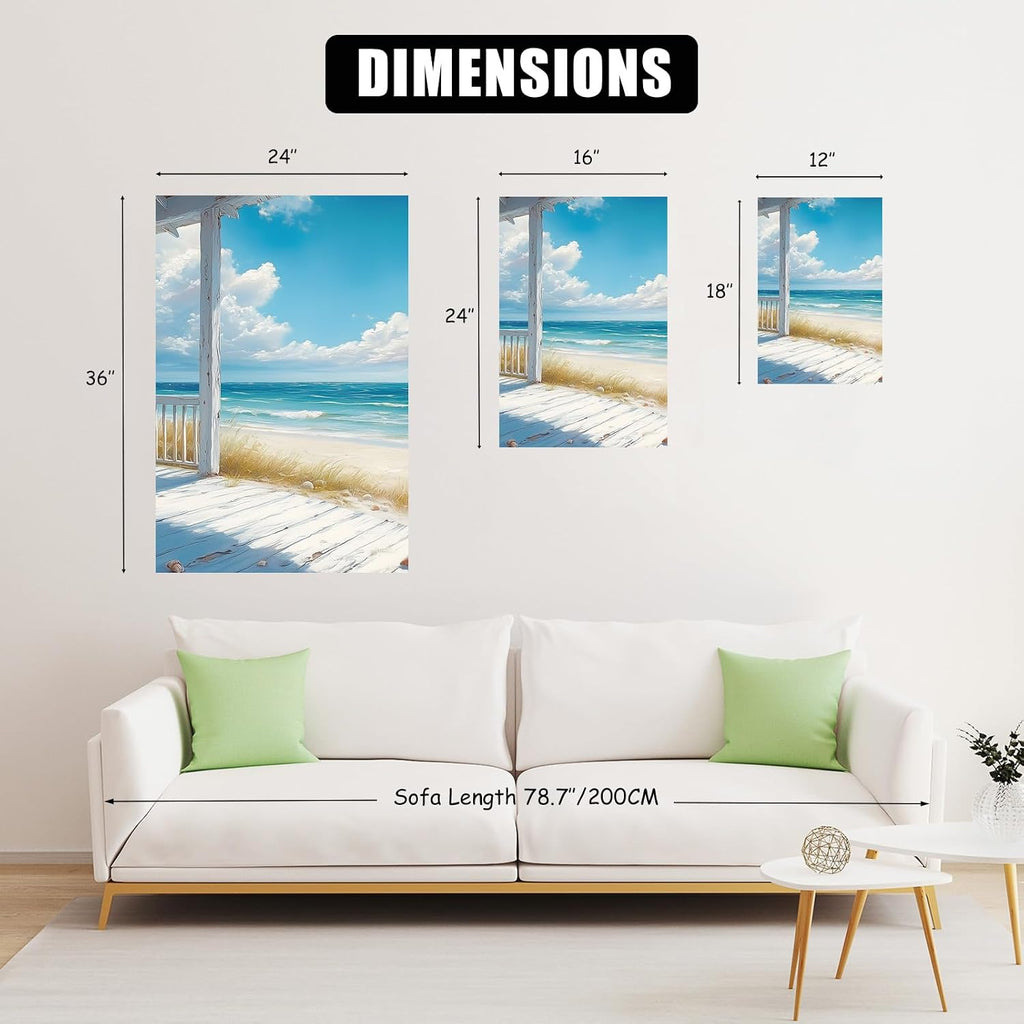 Sutanun 3-Piece Beach Canvas Wall Art – Rocking Chair Porch with Ocean View – Coastal Nautical Wall Décor for Living Room, Bedroom, Office (24' x 36' x 3 pcs)