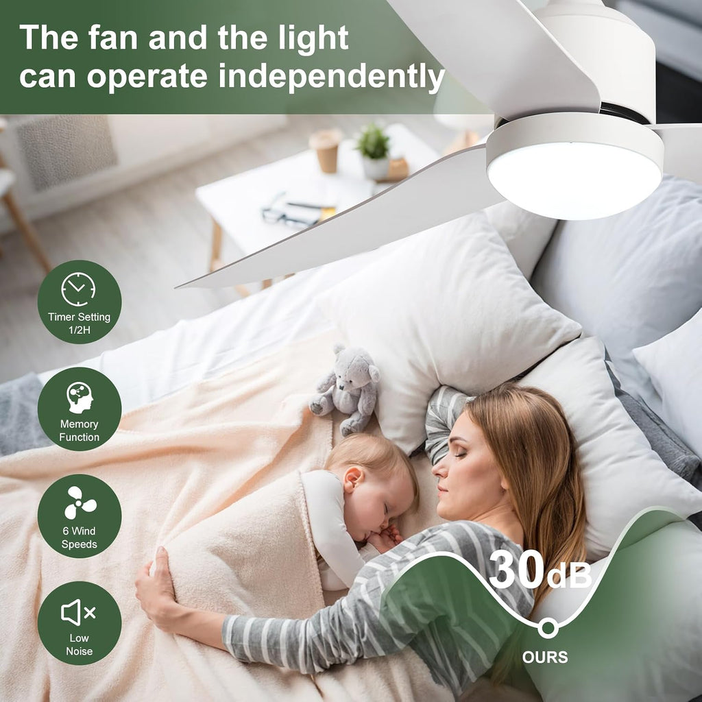 Outdoor Ceiling Fan with Light: 52' White Hanging Fan for Gazebo Waterproof - Plug In Outdoor Fans for Patio Porch Pergola with APP Remote Control Reversible DC Motor