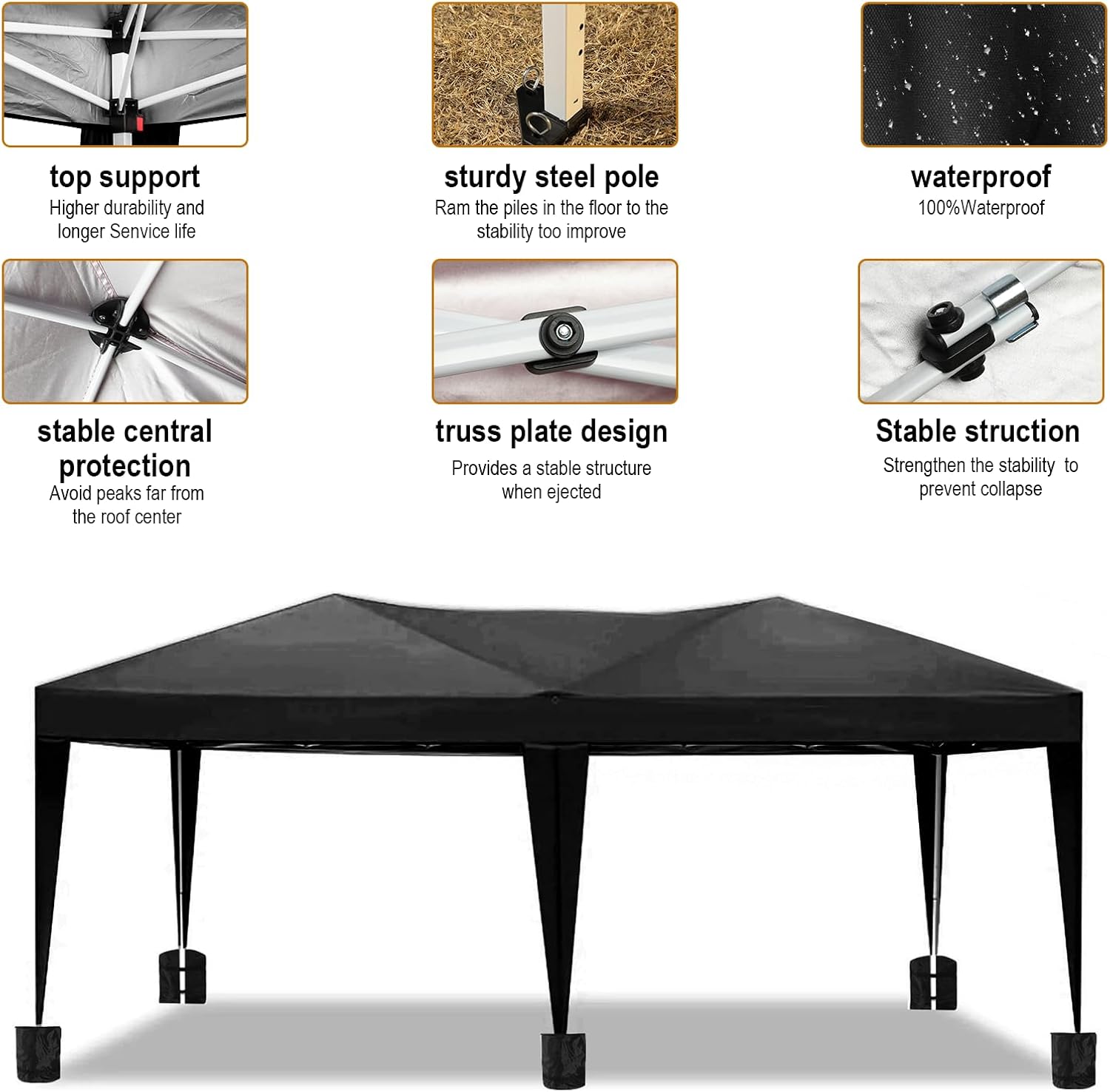 10x20 Black Pop Up Canopy Outdoor Party Tent with 6 Sidewalls, Wedding Party Tent Outdoor Waterproof UV50 Canopy Event Shelter Tents for Parties, 6 pcs Weight Bag,Carry Bag
