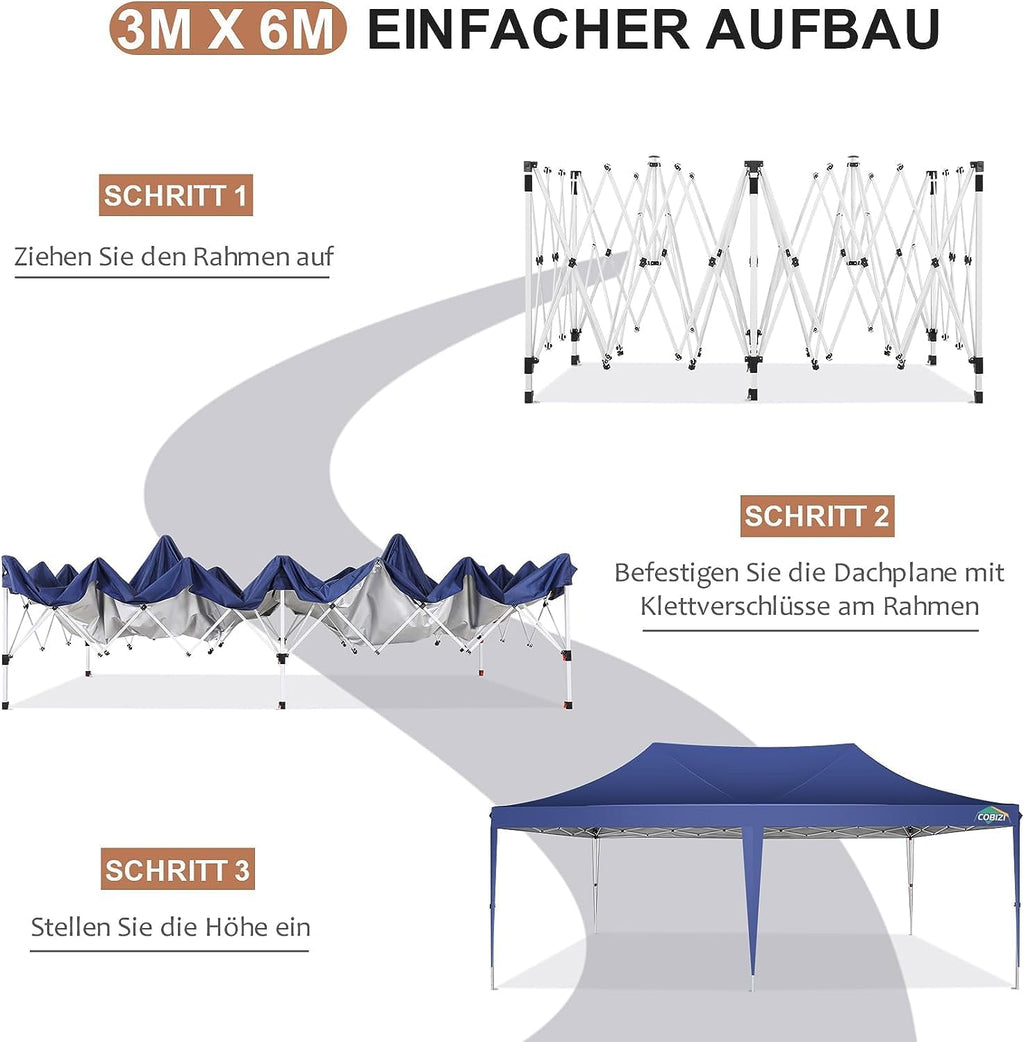 COBIZI 10x20 Pop up Canopy Tent with 6 Sidewalls, Easy Set up Canopy Tents Gazebos for Parties with Metal Frame, Waterproof & UV50+, Height Adjustable, Potable Carry Bag Included (Dark Blue)
